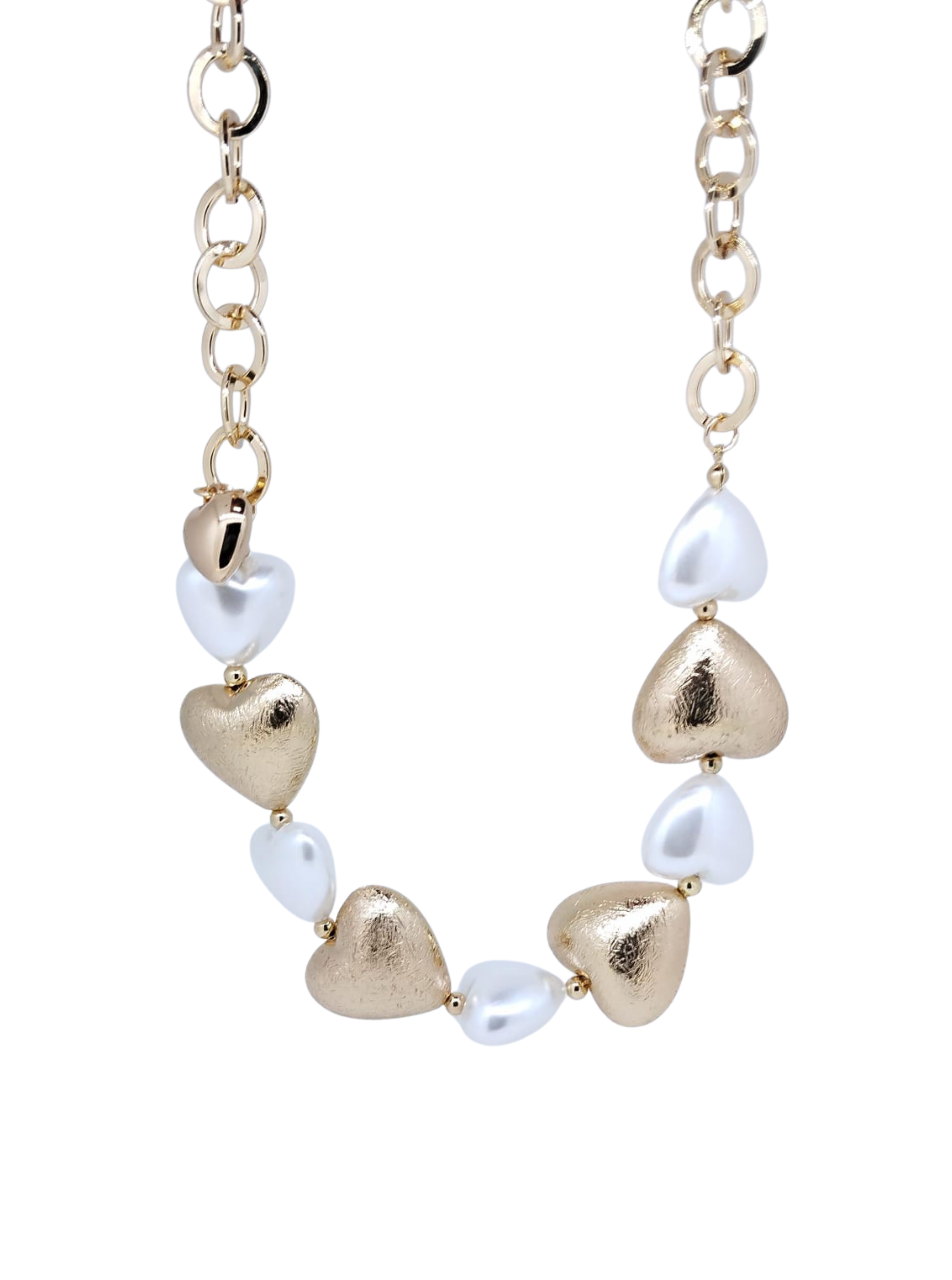 Collar dorado con blanco & mix corazones chunky - Oro Laminado