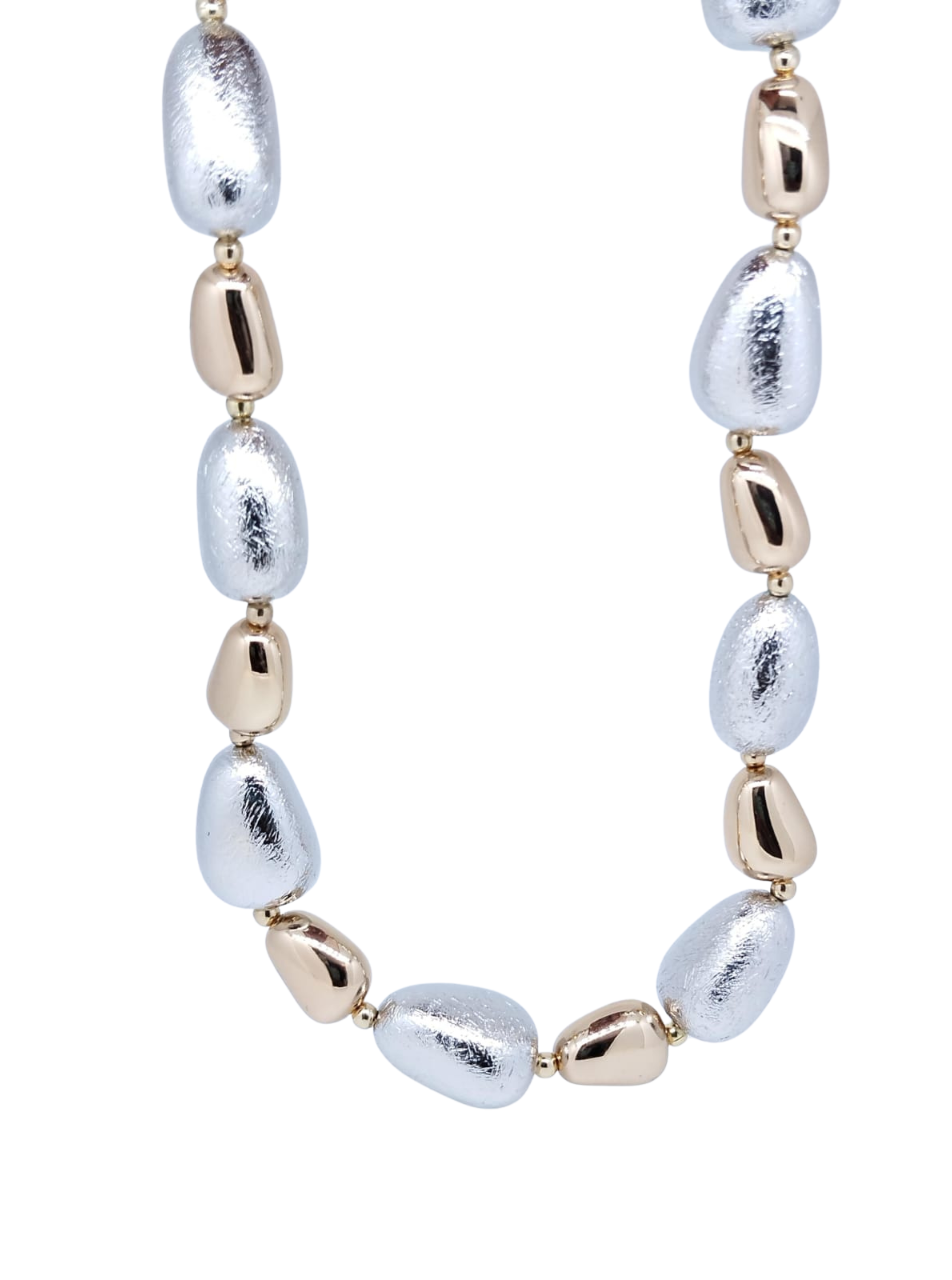 Collar con piedras irregulares plateadas y doradas - Oro Laminado