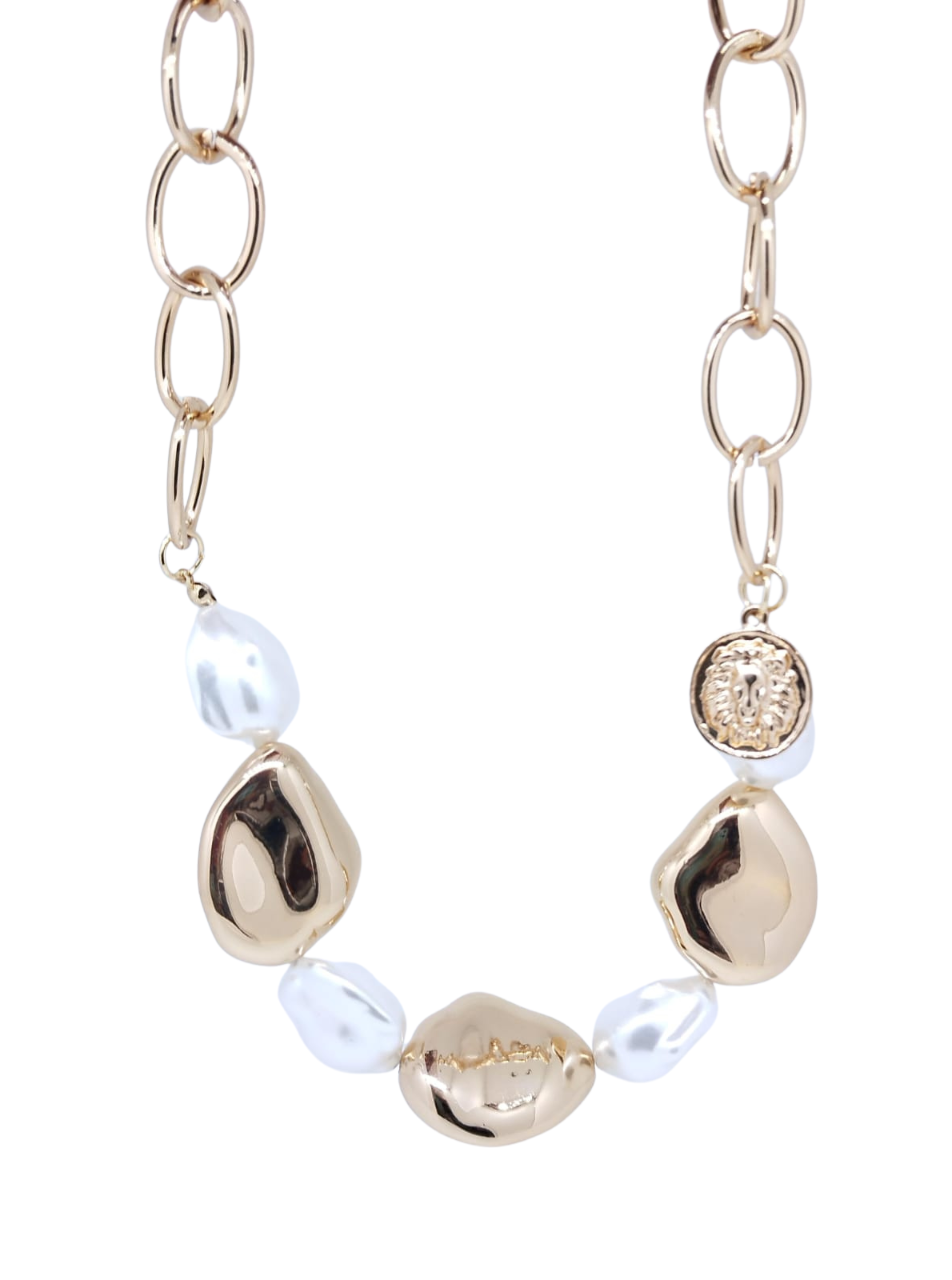 Collar dorado con piedras irregulares y moneda de león - Oro Laminado
