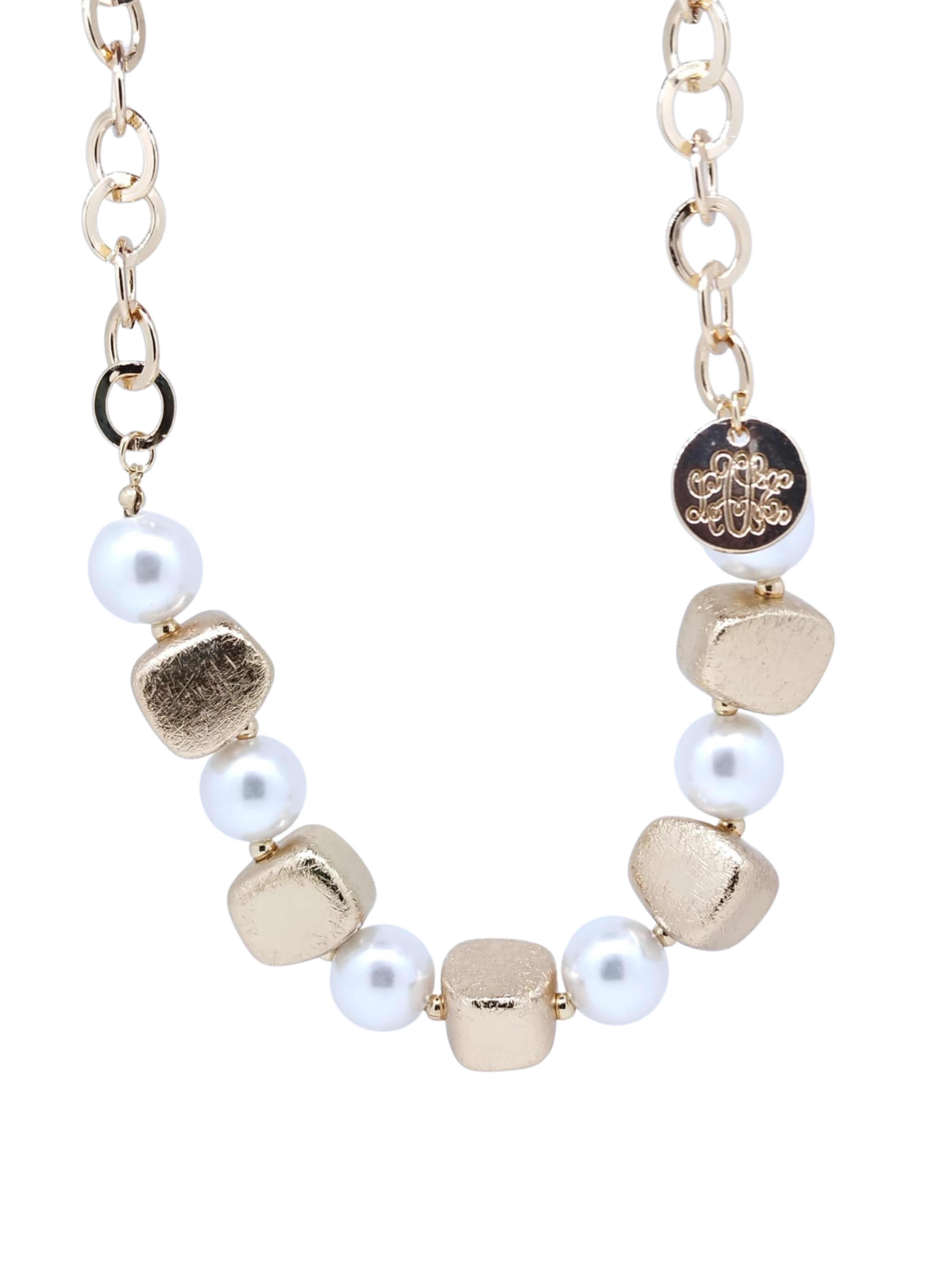 Collar dorado con piedras estilo perla & moneda dorada - Oro Laminado