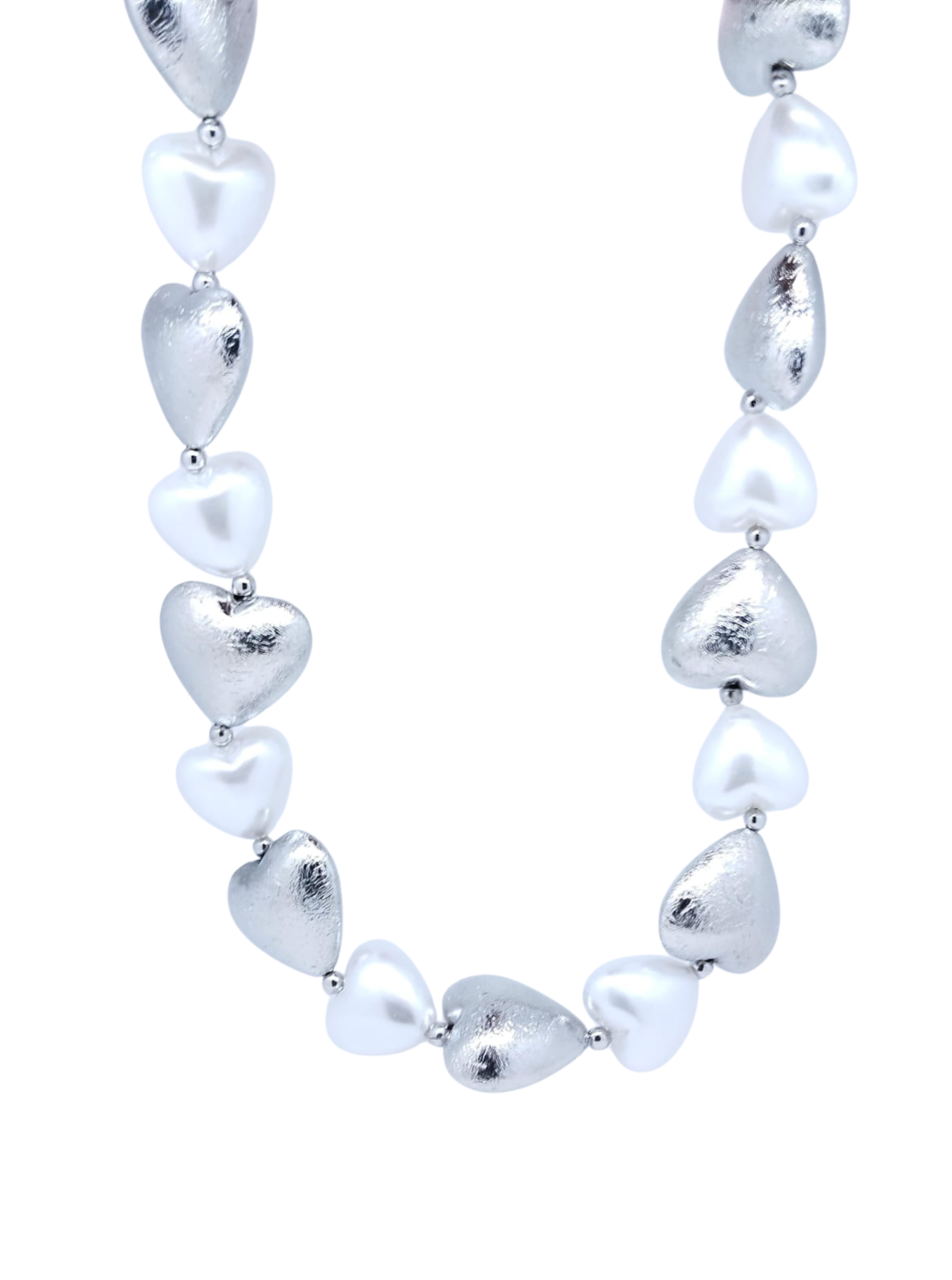 Collar corazones chunky blancos & plateados - Oro Laminado
