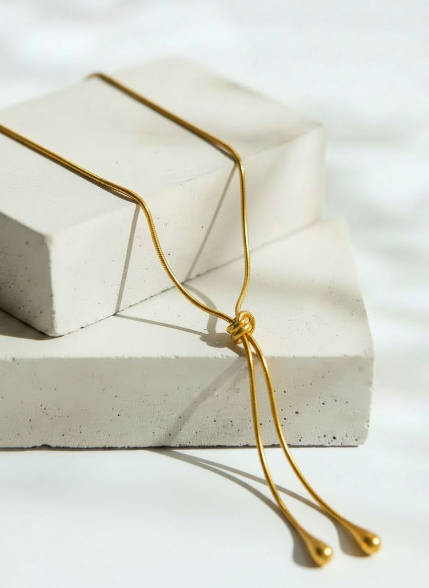 Collar Dorado de Dos Gotas Elegantes Minimal Chic - Acero Inoxidable