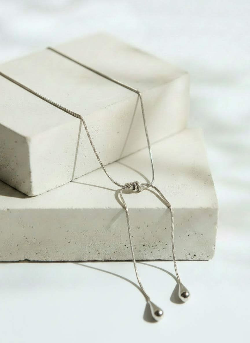 Collar Plateado de Dos Gotas Delicadas Modernas - Acero Inoxidable