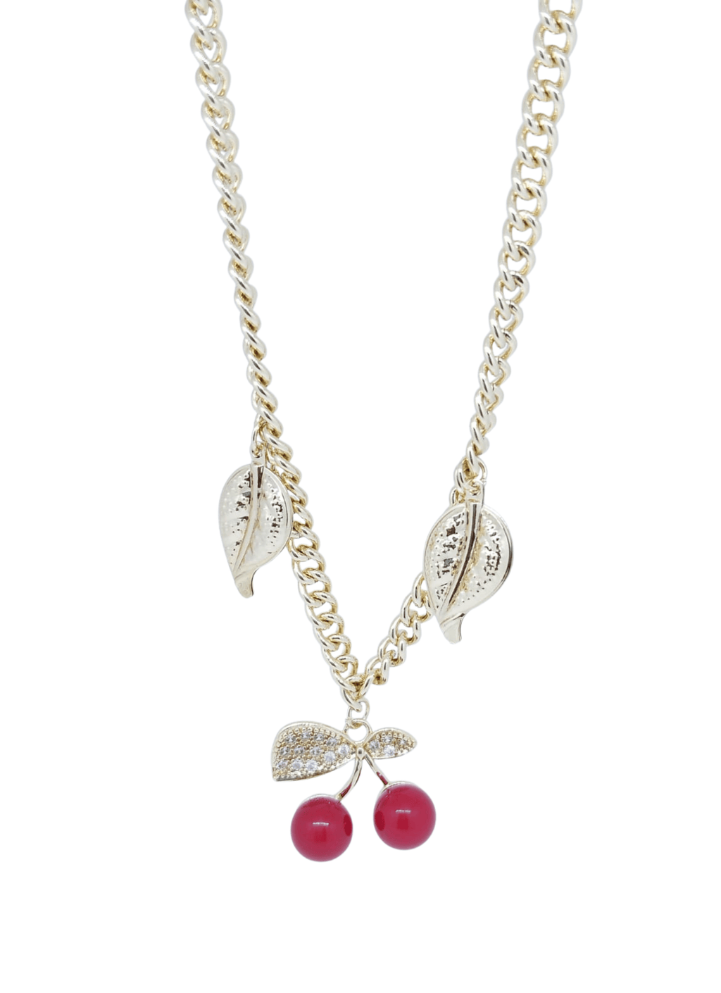 Collar Dorado Estilo Cadena con Cerezas Brillantes - Acero Inoxidable