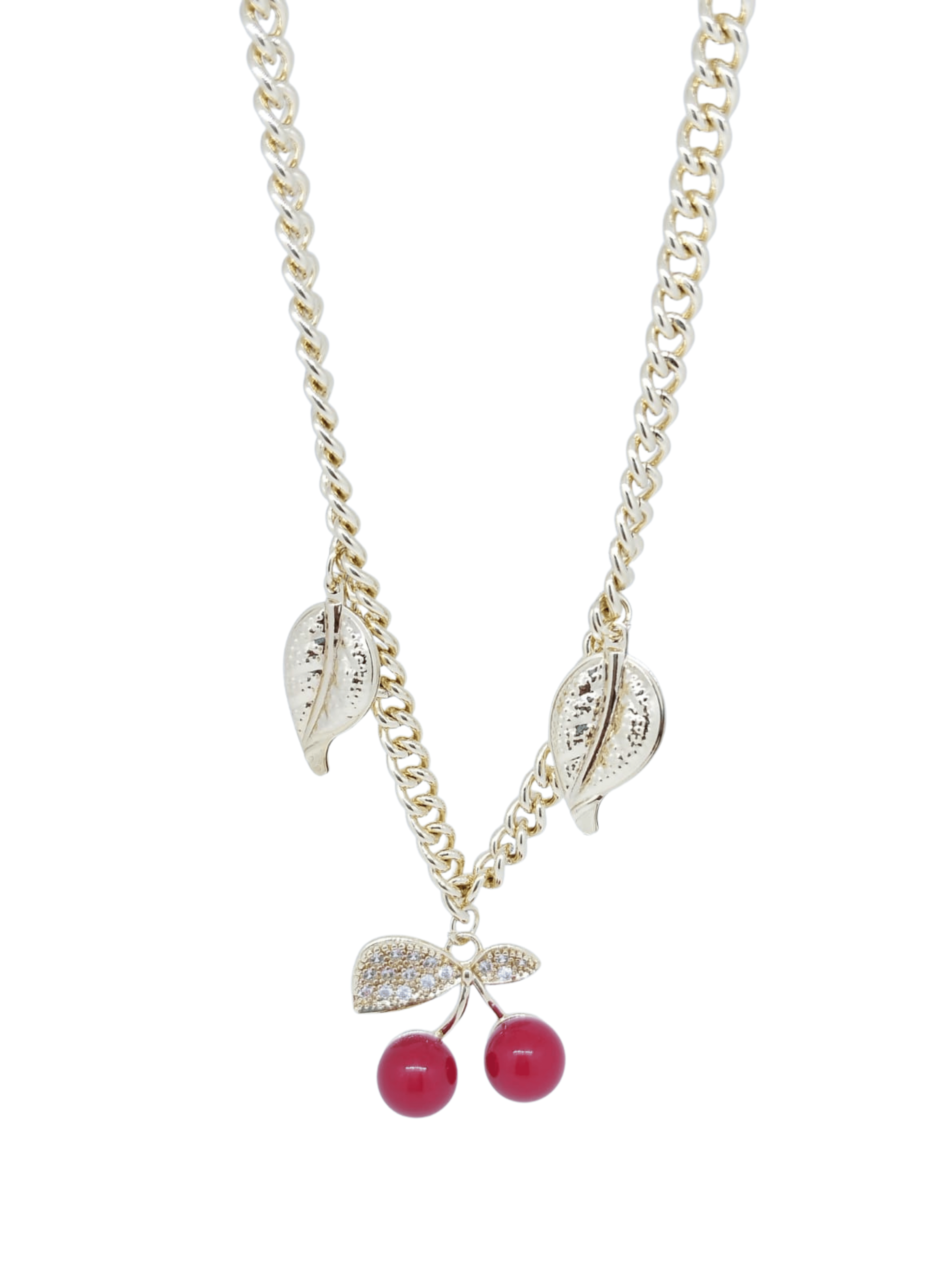 Collar Dorado Estilo Cadena con Cerezas Brillantes - Acero Inoxidable