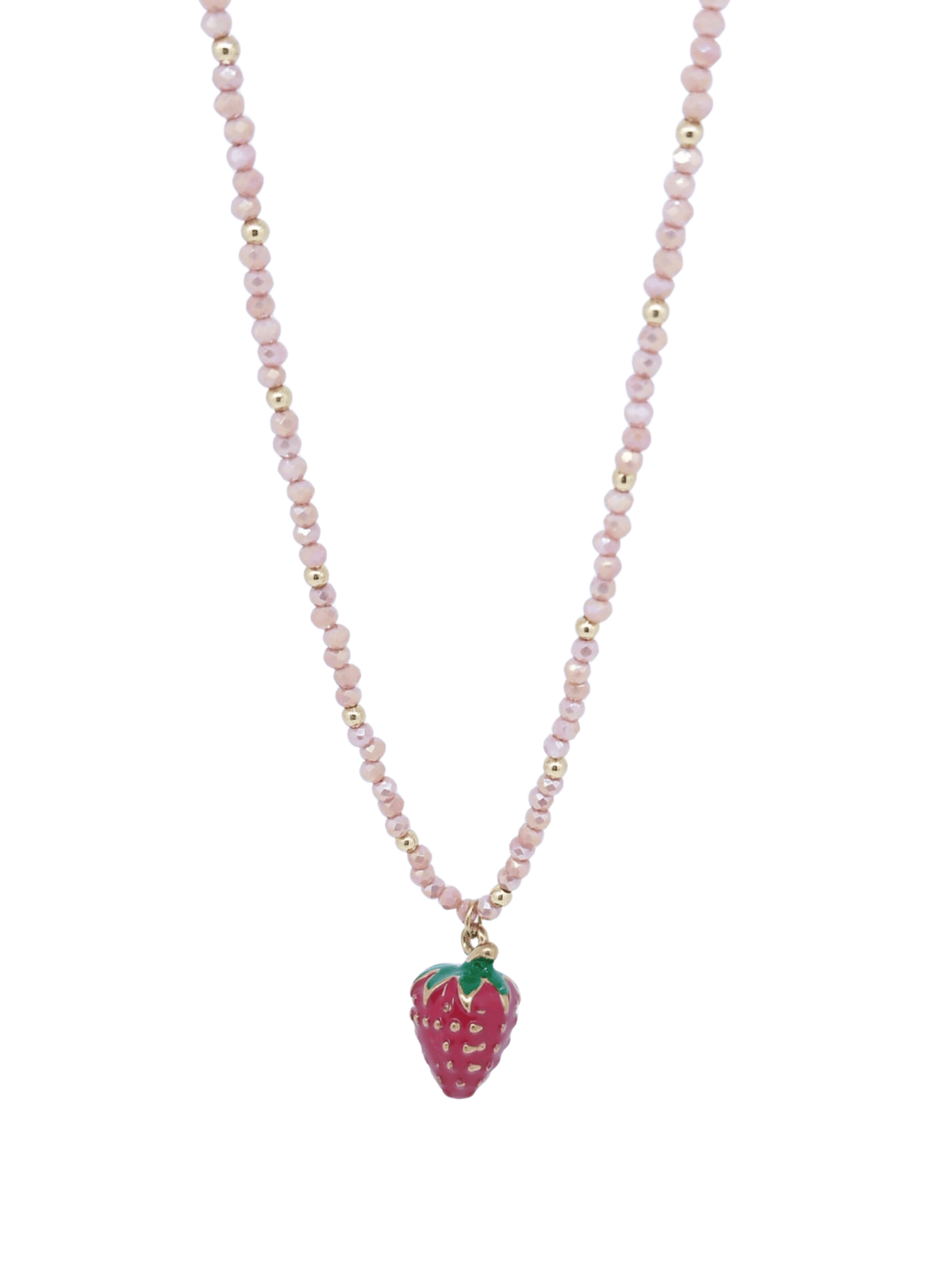 Collar de Bolitas Rosas y Doradas con Dije de Fresita Girlie - Acero Inoxidable