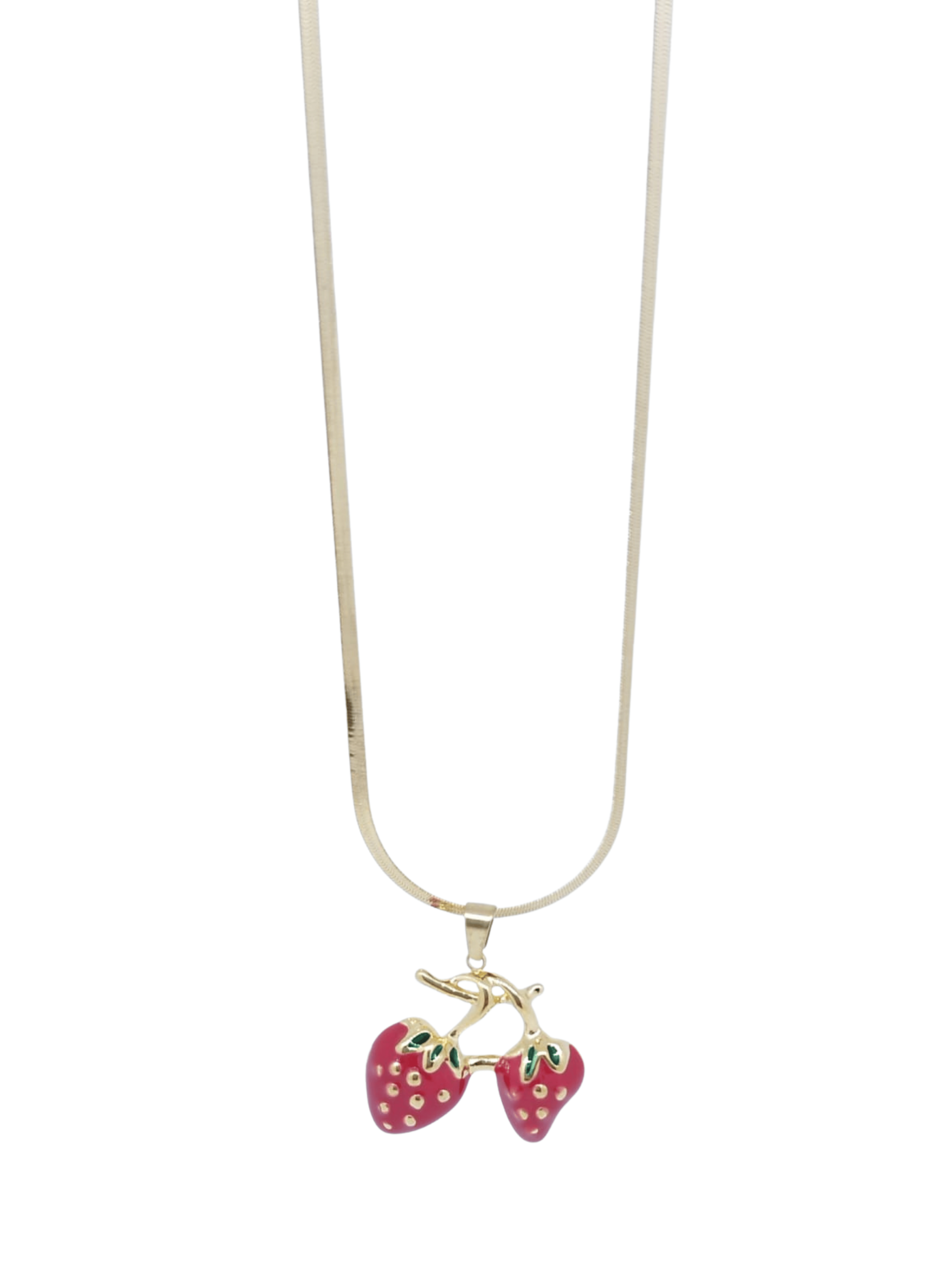 Collar Dorado Cola de Serpiente con Dije de Dos Fresitas Chic - Acero Inoxidable