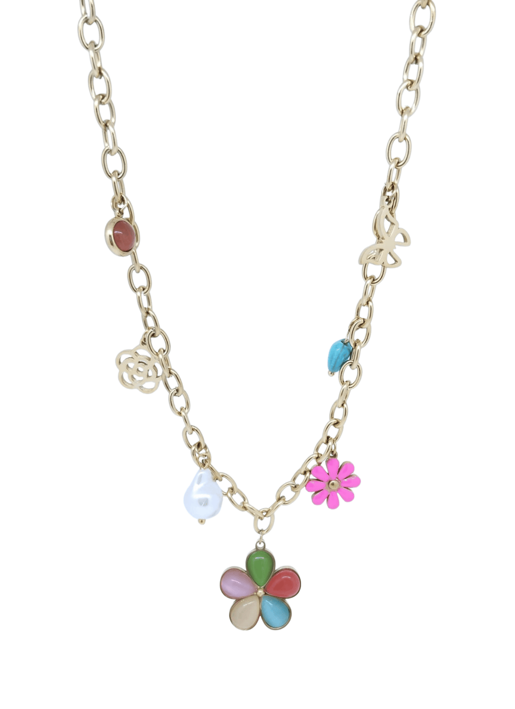 Collar Estilo Cadena con Dijes Coloridos Girlie Chic - Acero Inoxidable