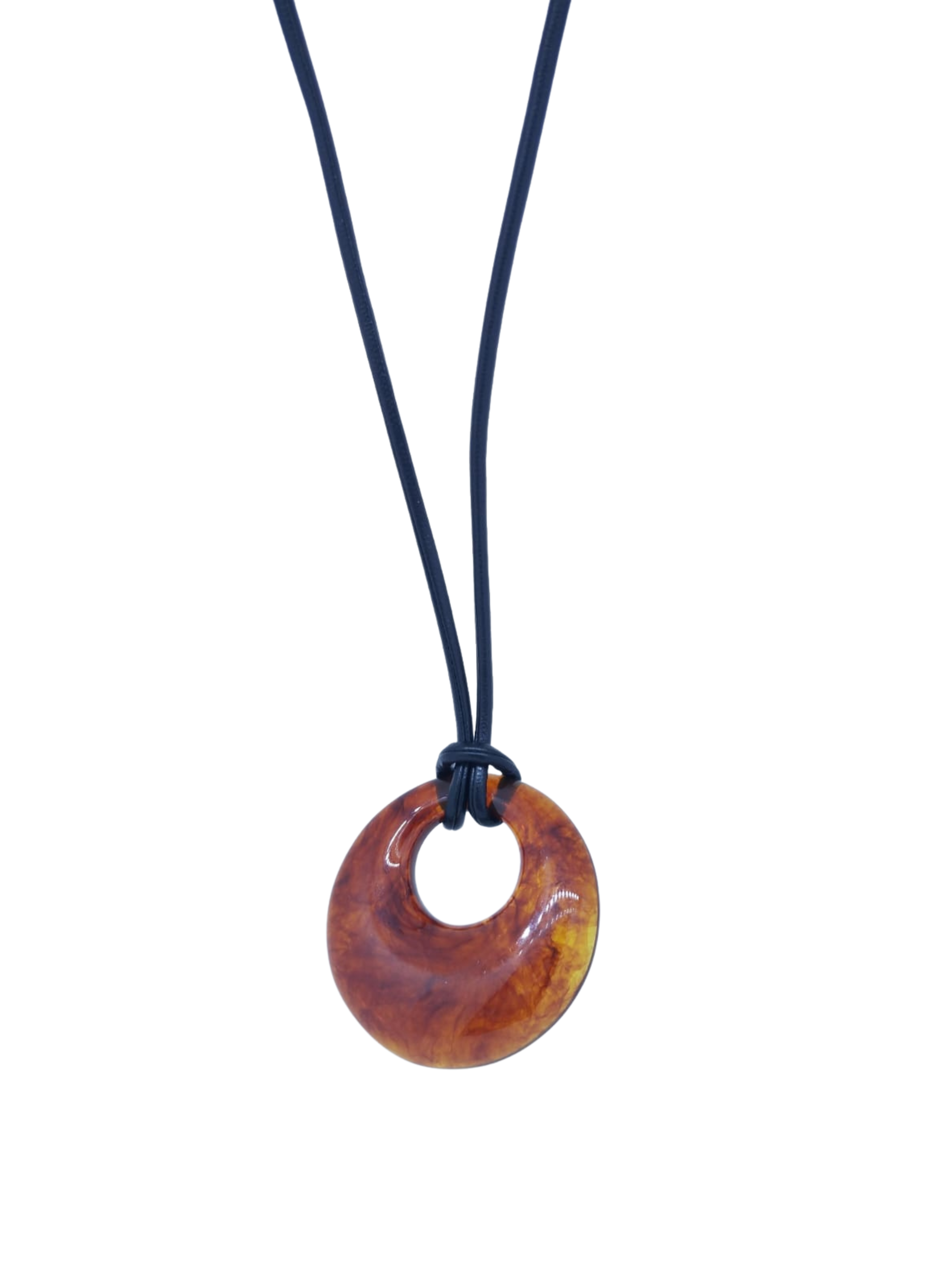 Collar de Cuerda Negra con Dije de Piedra Café Circular - Acero Inoxidable