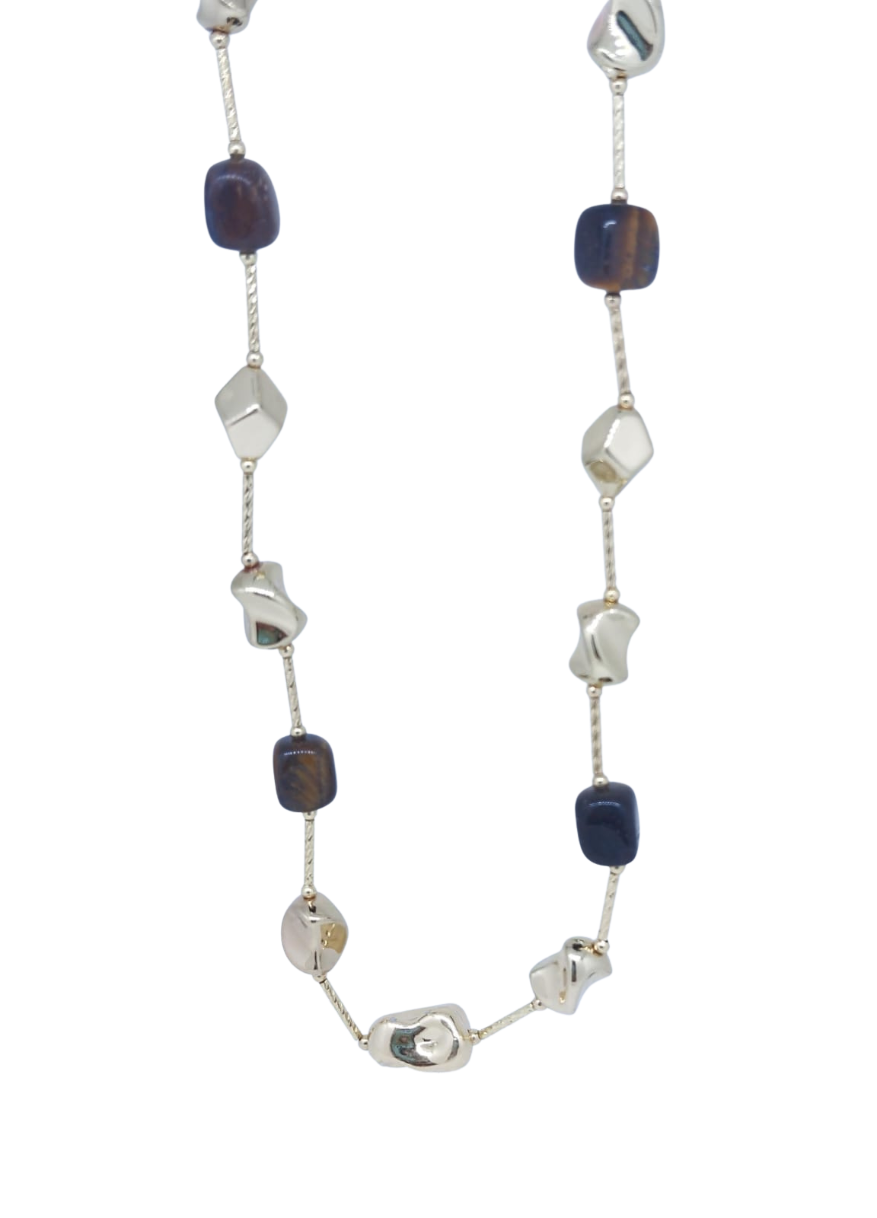 Collar Dorado con Piezas Geométricas y Piedras Café Elegantes - Acero Inoxidable