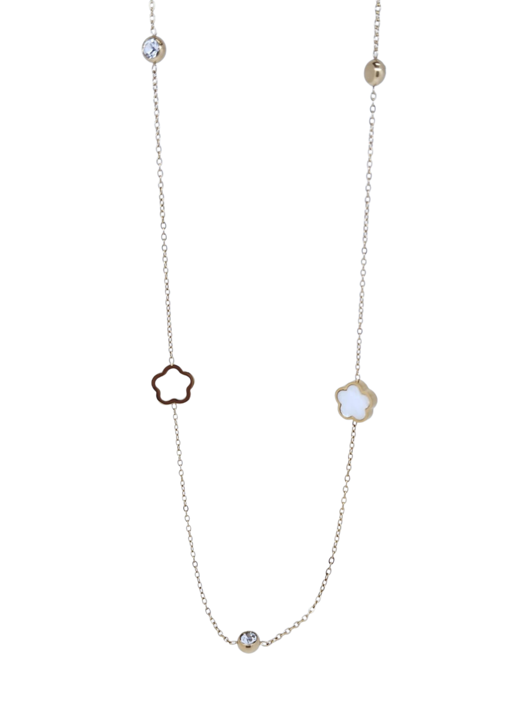 Collar Dorado con Dijes de Flor Dorada con Fondo Blanco - Acero Inoxidable