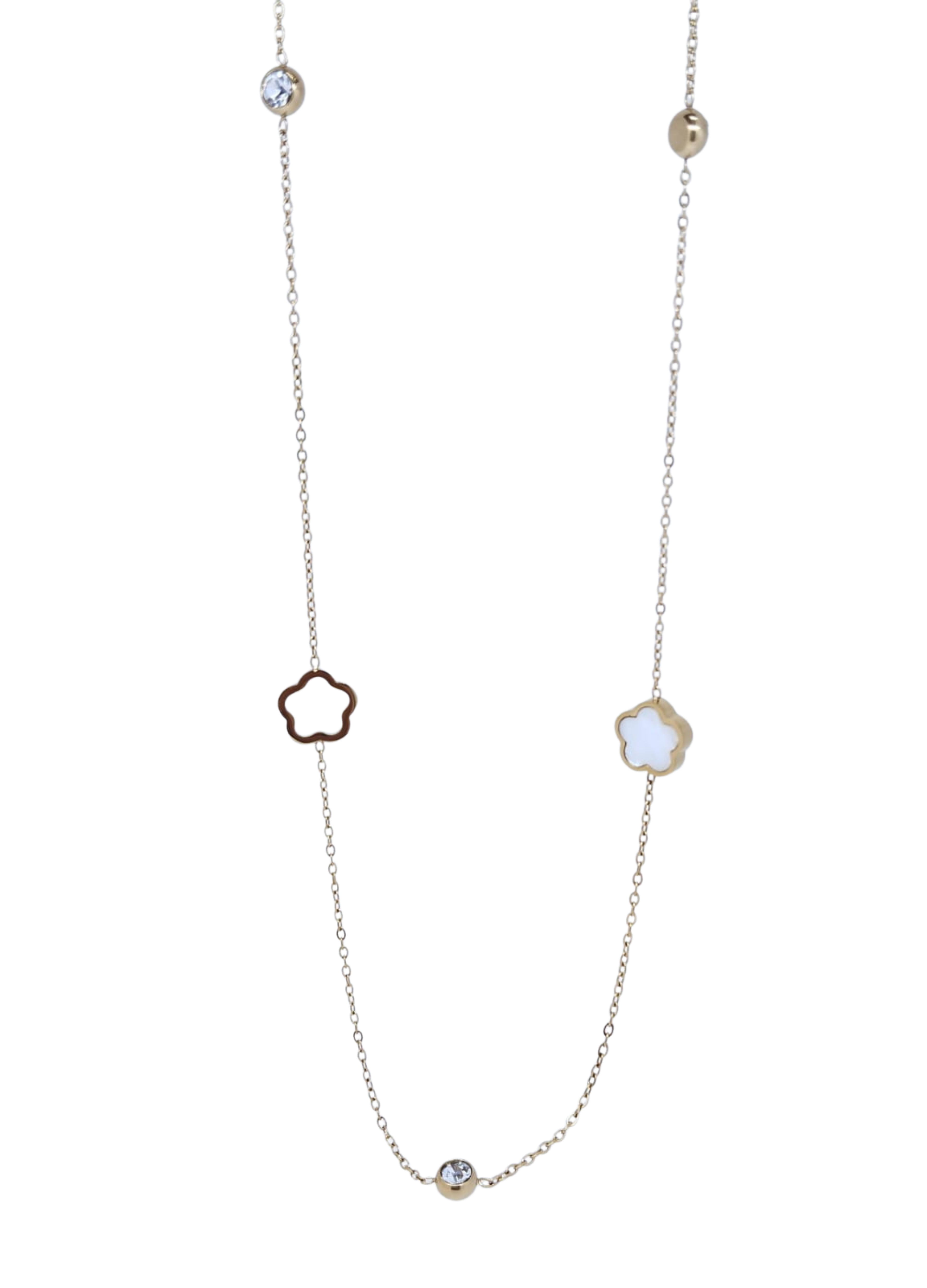 Collar Dorado con Dijes de Flor Dorada con Fondo Blanco - Acero Inoxidable