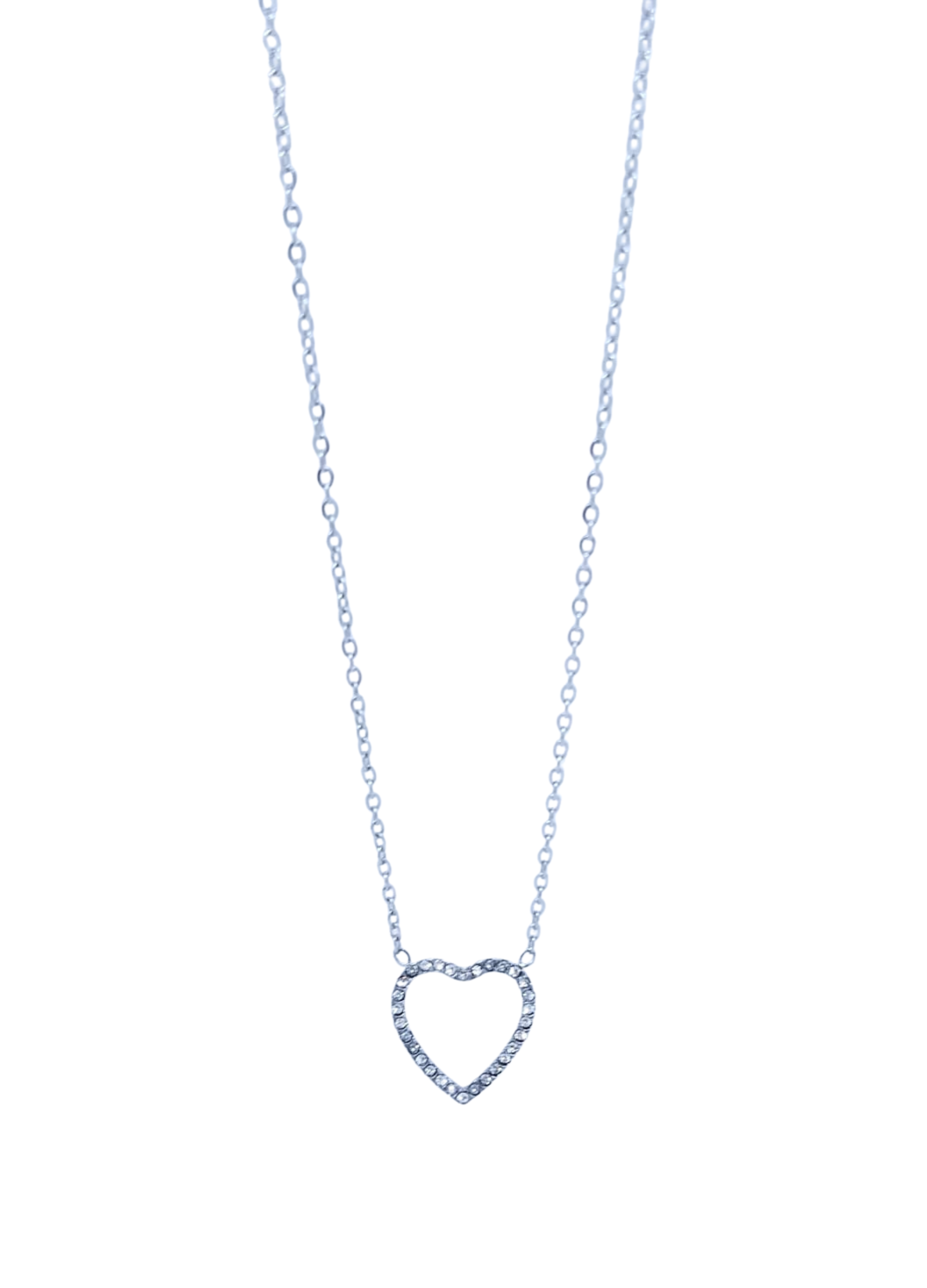 Collar Plateado con Dije de Corazón Perforado con Brillos - Acero Inoxidable