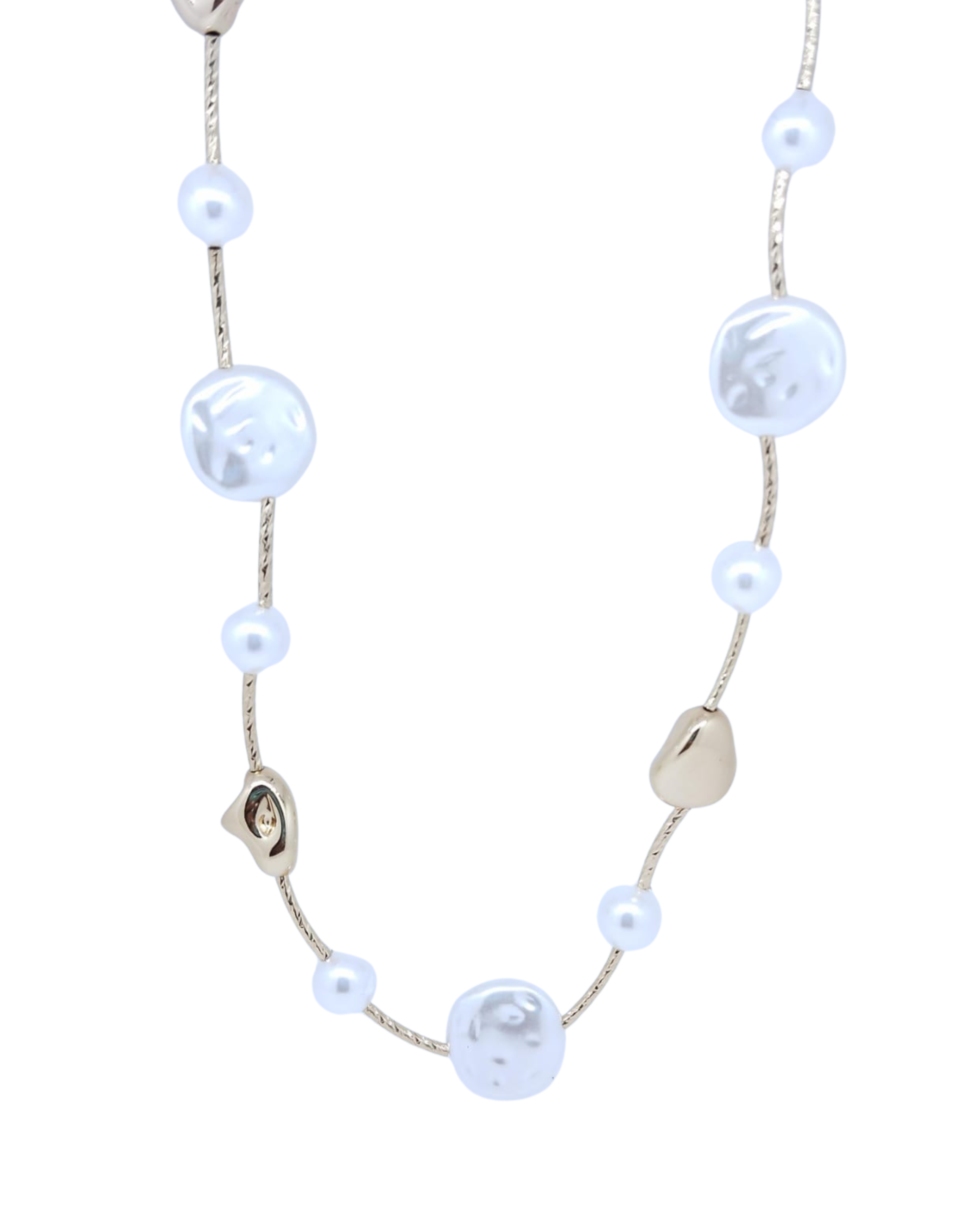 Collar Dorado Piedras en Tono Blanco y Dorado - Acero Inoxidable