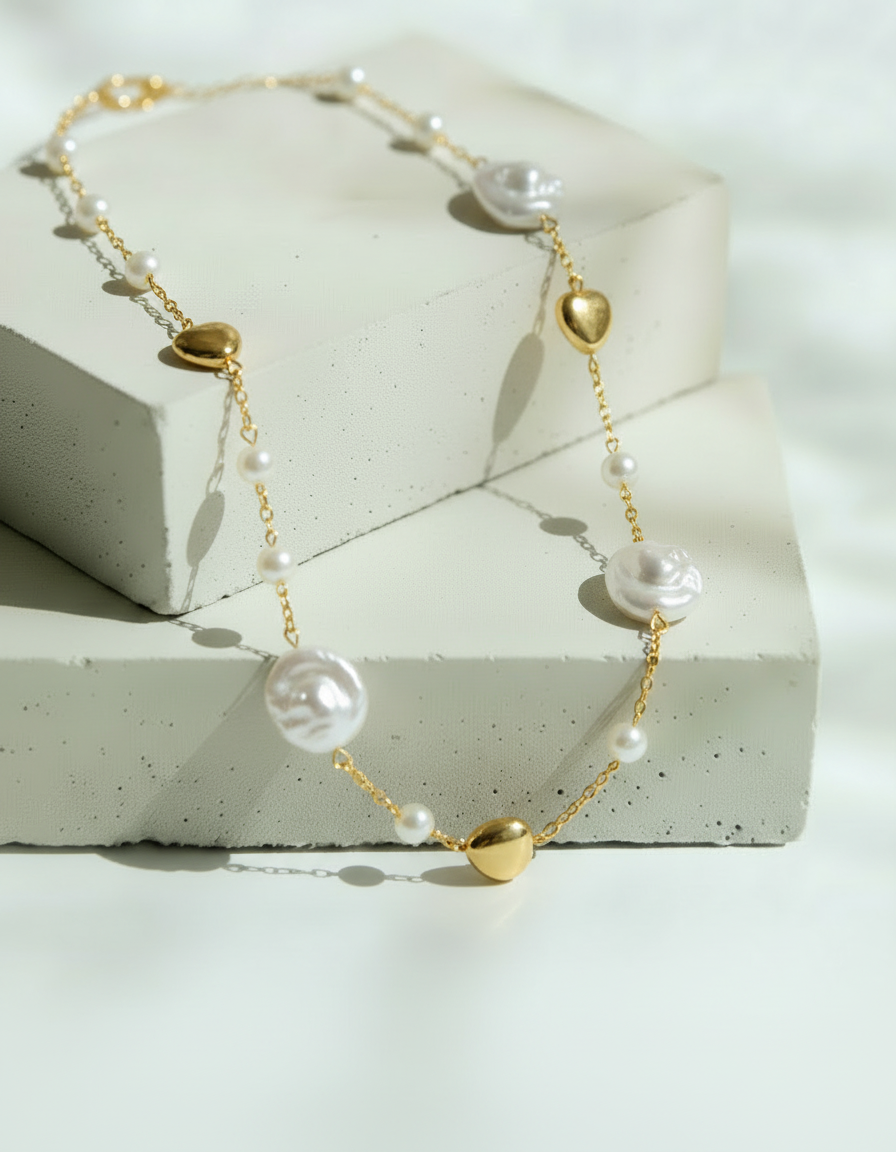 Collar Dorado Piedras en Tono Blanco y Dorado - Acero Inoxidable