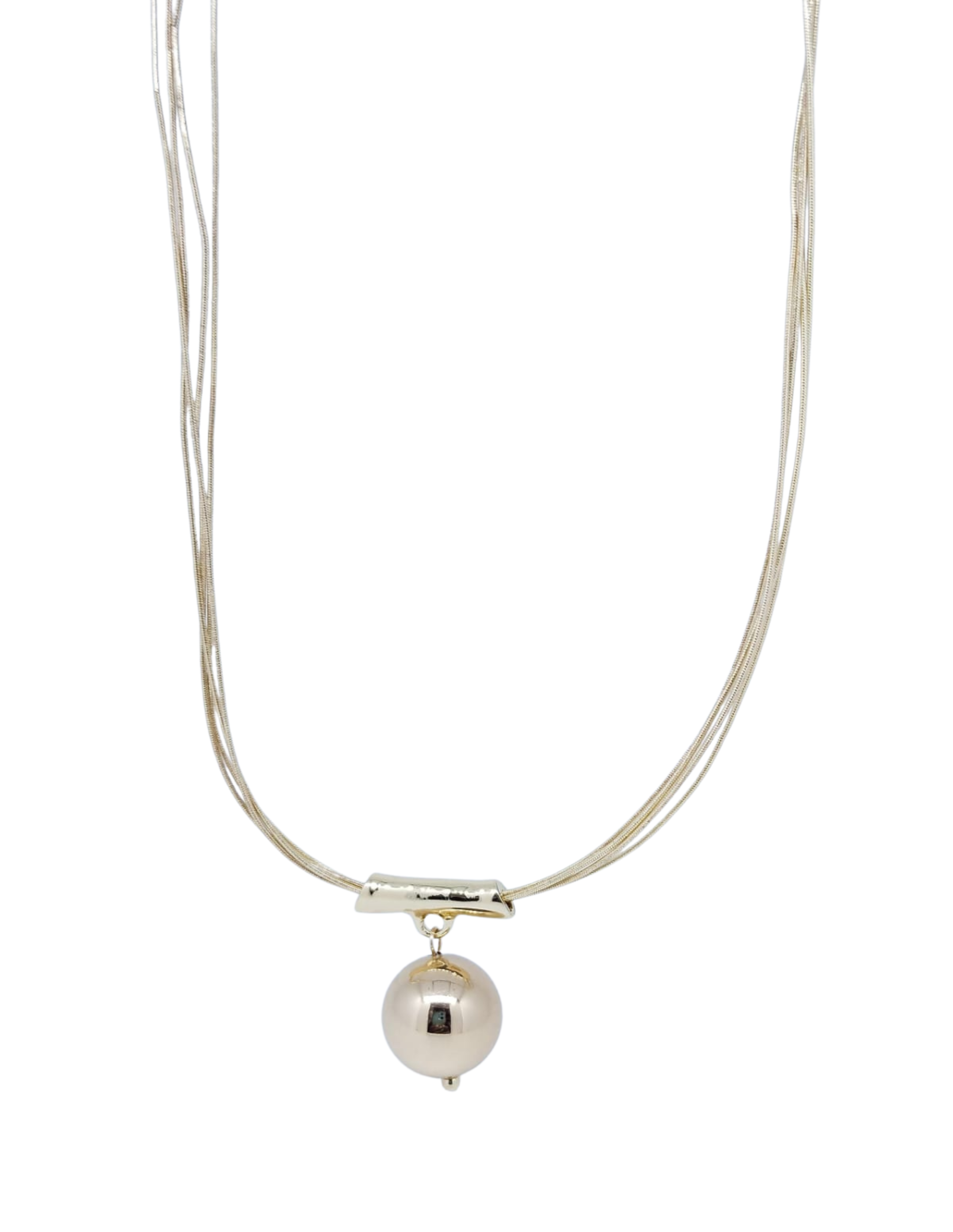 Collar Dorado 4 Cadenas Cola de Ratón y Dije de Bolita Dorada - Acero Inoxidable