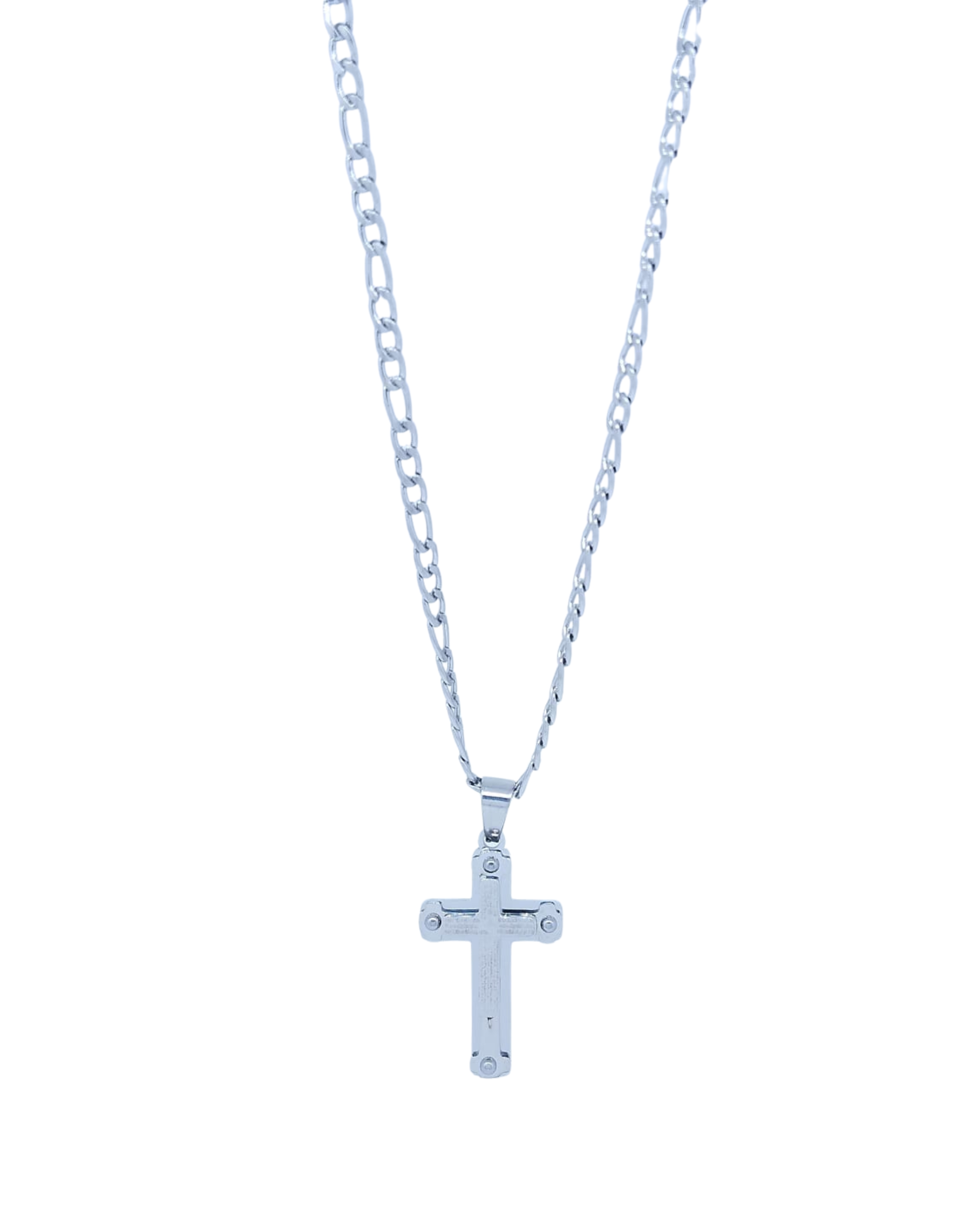 Collar Plateado Cruz con Oración - Acero Inoxidable