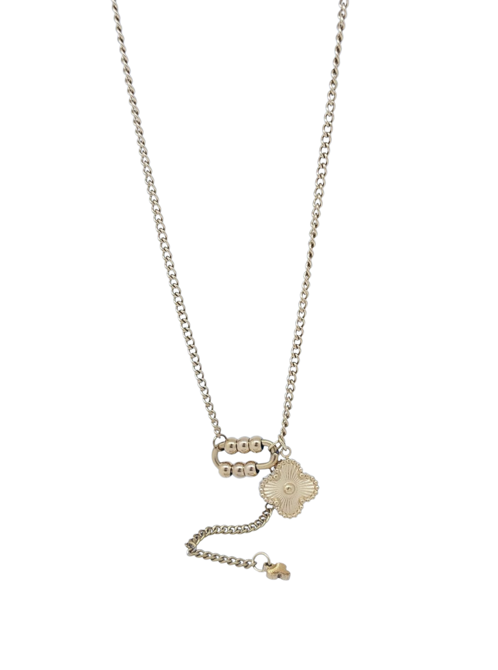 Collar Dorado Bolitas Doradas y Trébol 4 Pétalos - Acero Inoxidable
