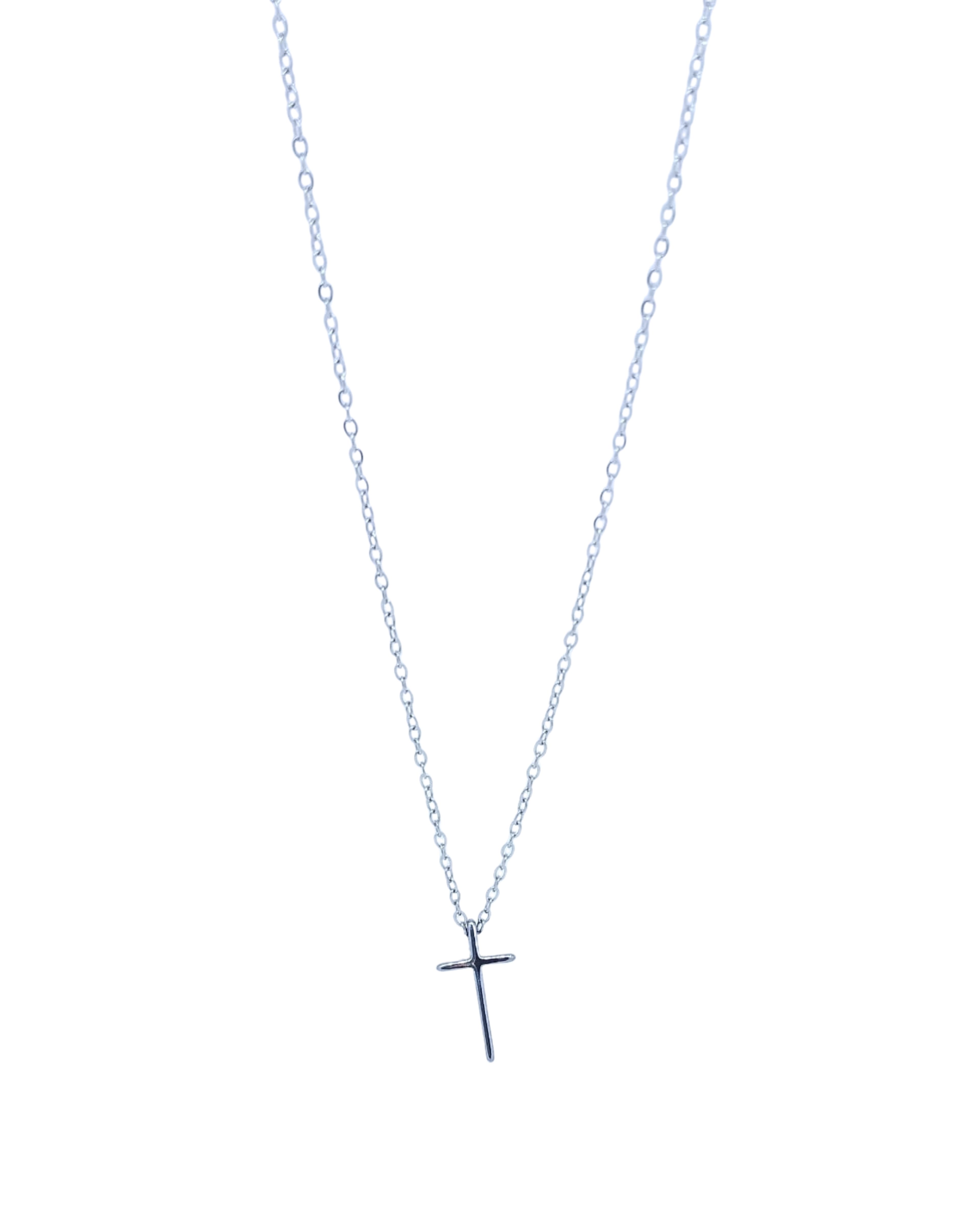 Collar Plateado Cruz Lisa Delgada - Acero Inoxidable