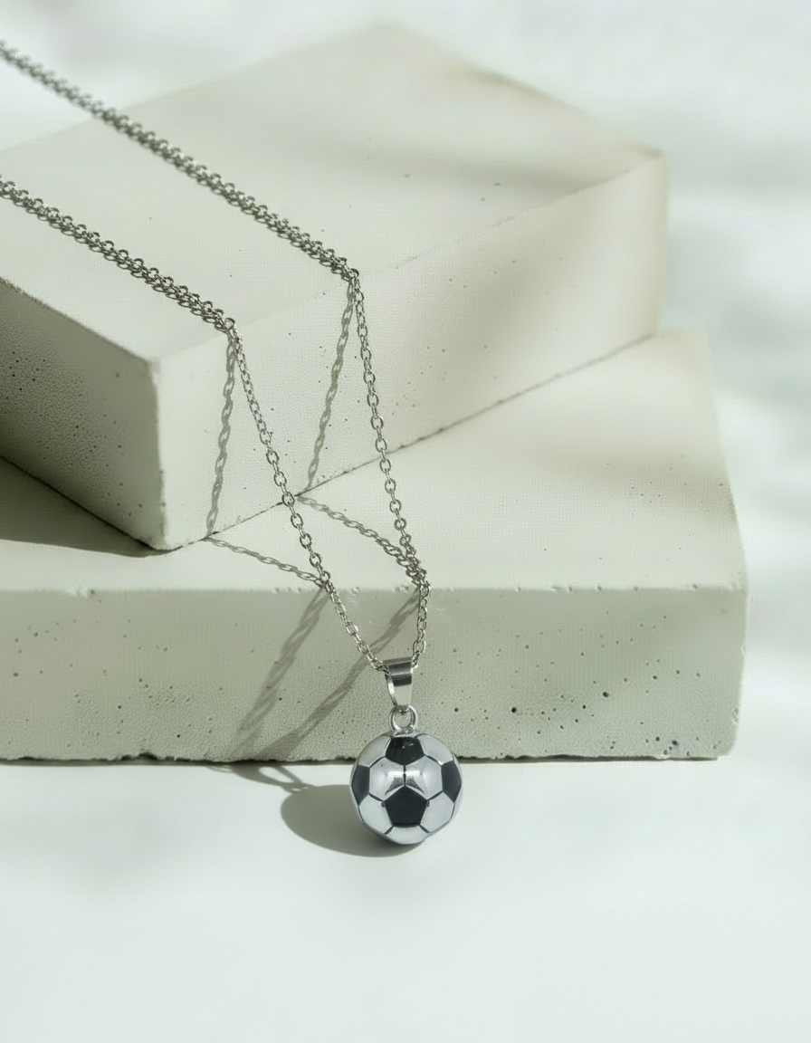 Collar Plateado Balón Futbol Soccer - Acero Inoxidable