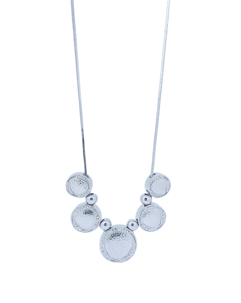 Collar Plateado 5 Círculos - Acero Inoxidable