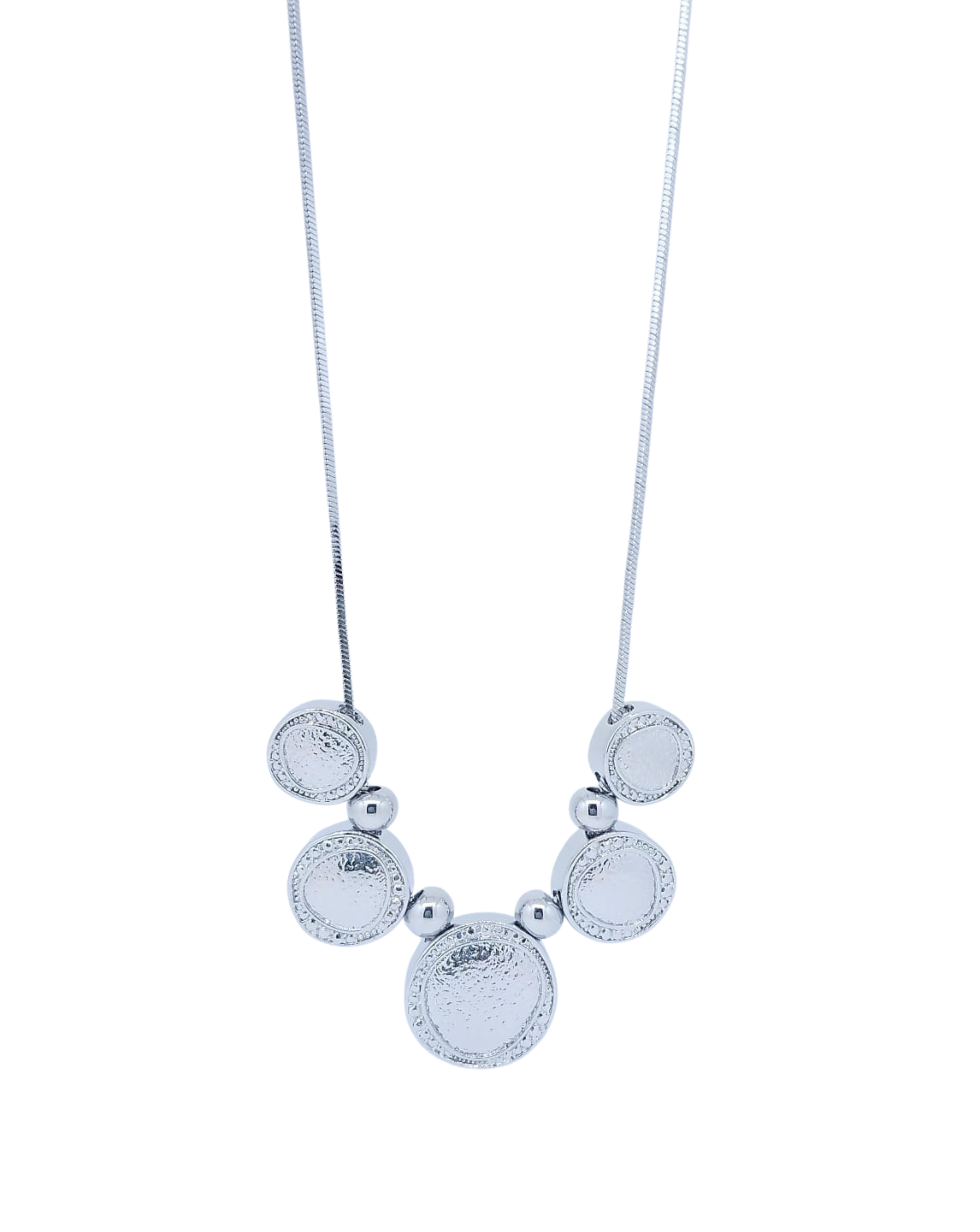 Collar Plateado 5 Círculos - Acero Inoxidable