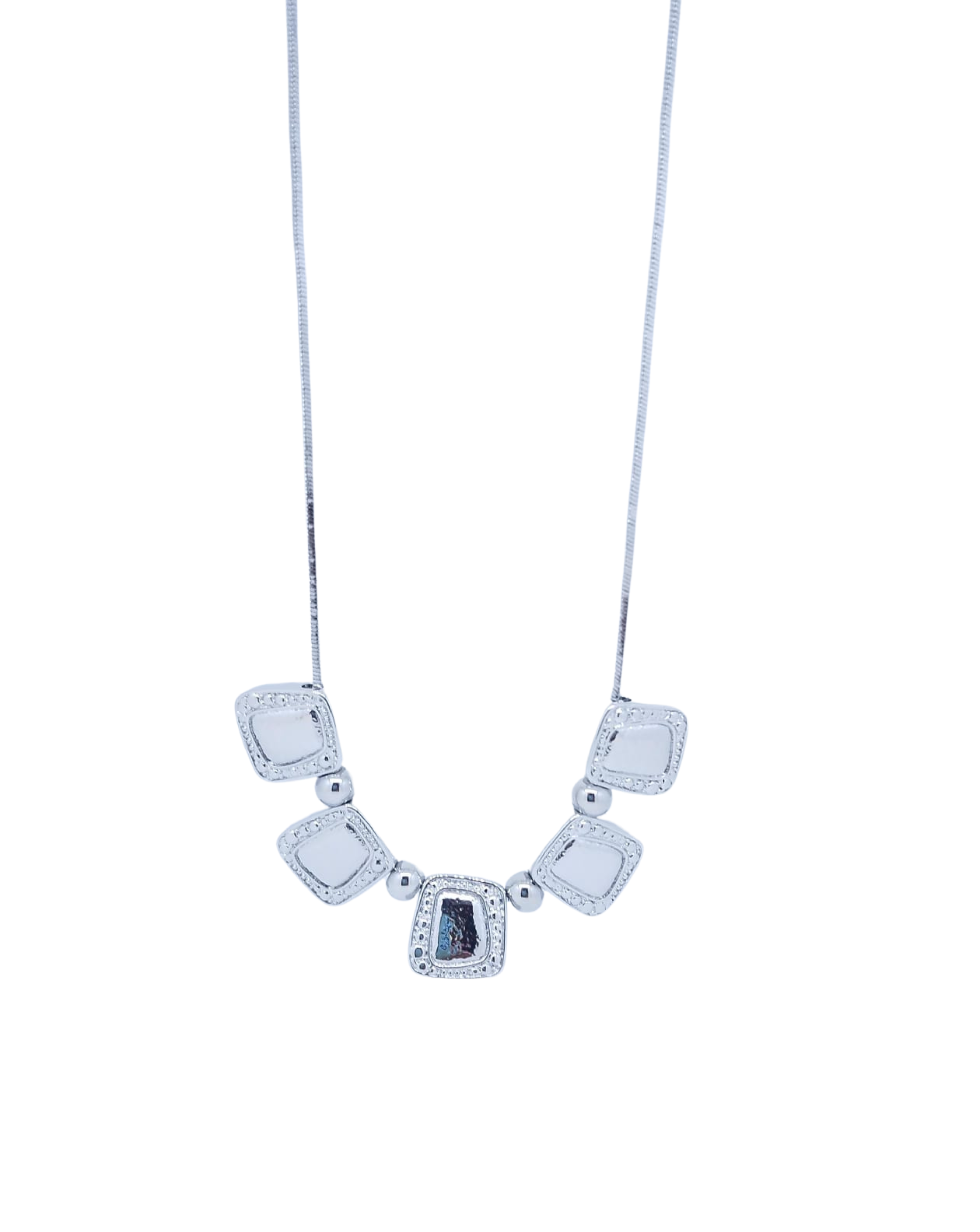 Collar Plateado 5 Cuadrados - Acero Inoxidable