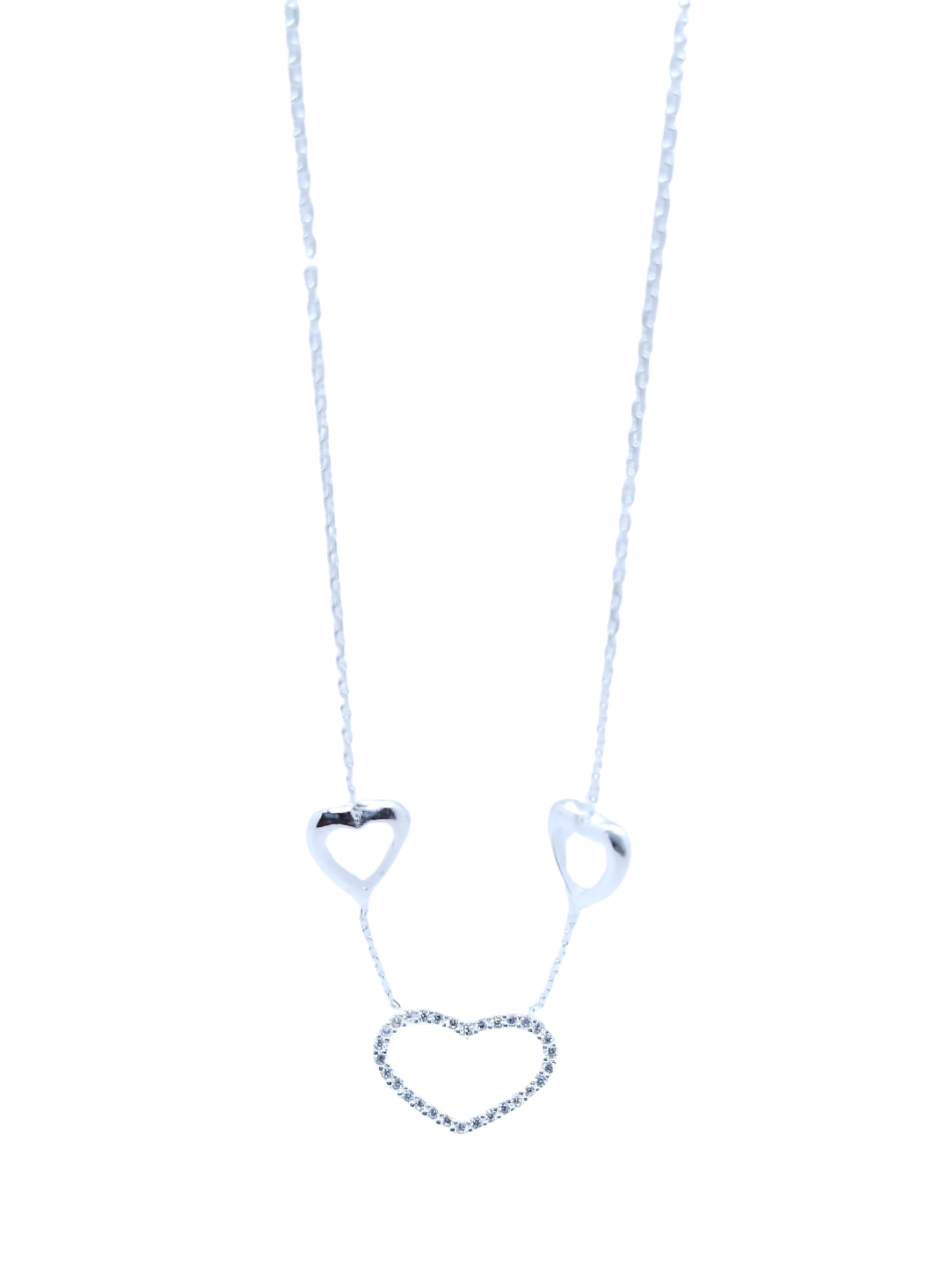Collar Plateado Triple Corazón – Plata Italiana