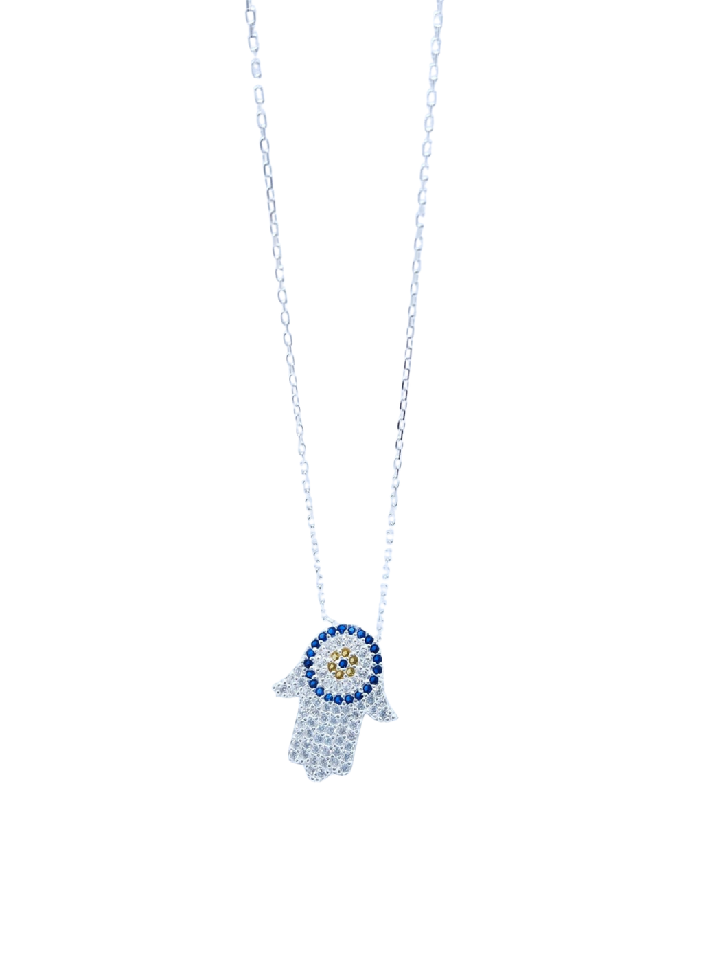 Collar Plateado Mano de Fátima con Mini Brillos – Plata Italiana