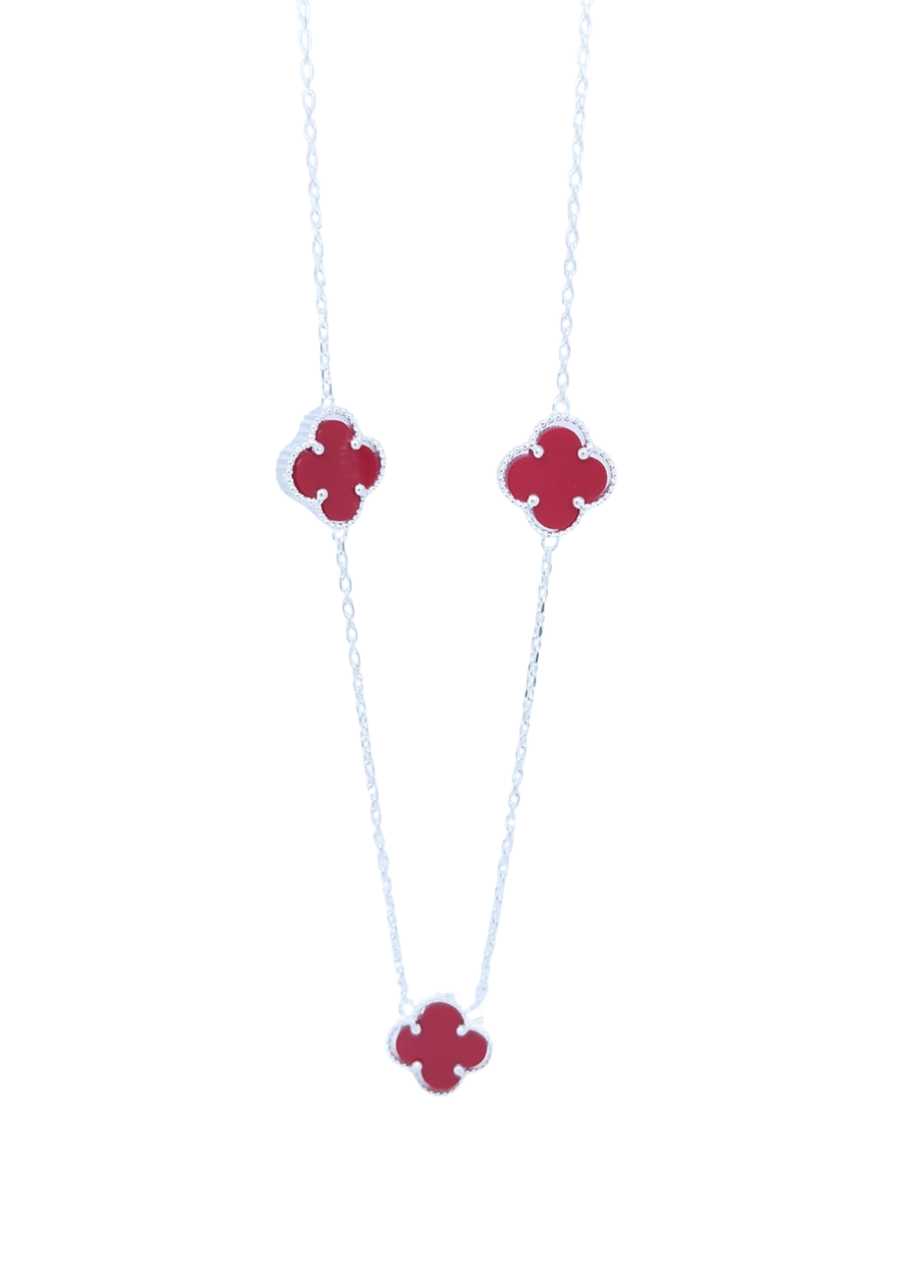 Collar Plateado con Tréboles Rojos – Plata Italiana