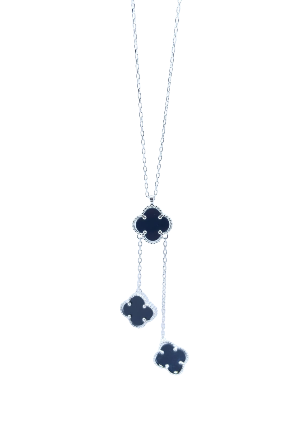 Collar Plateado con Tréboles Negros – Plata Italiana