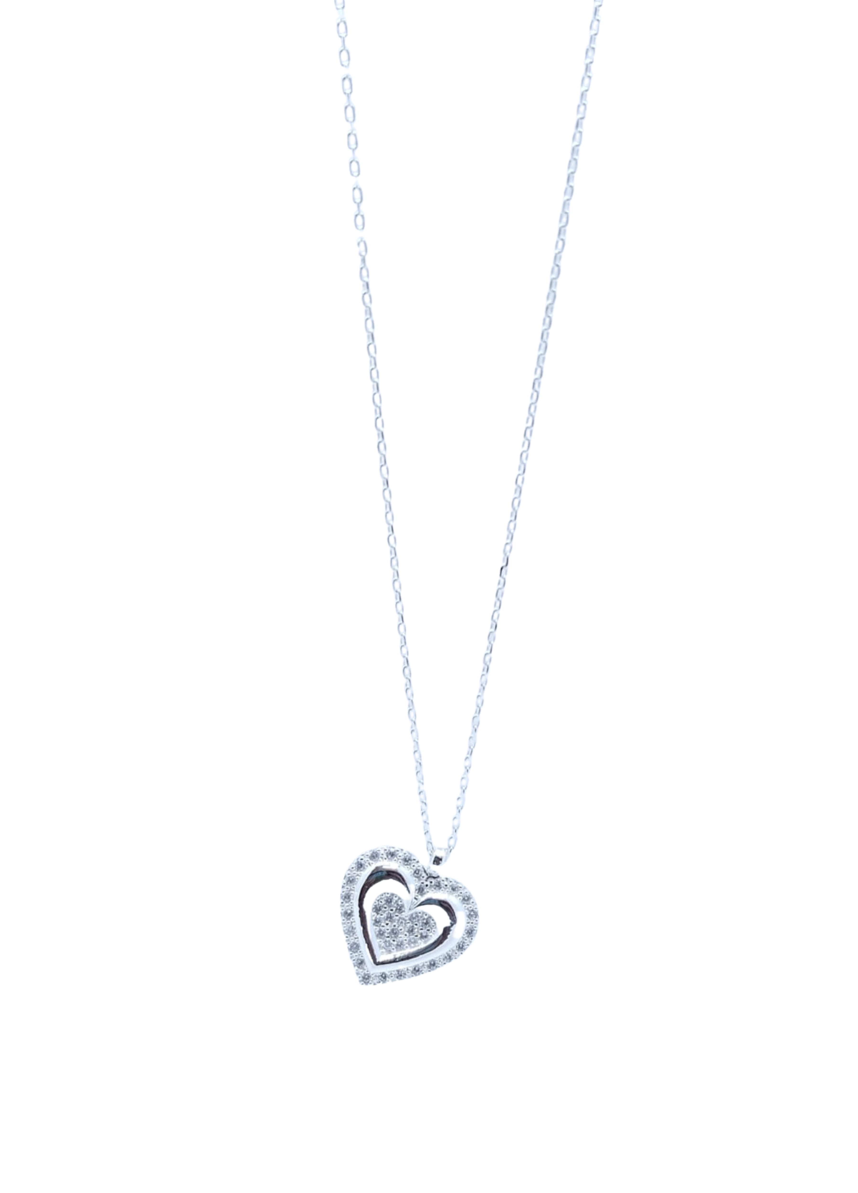 Collar Plateado Corazón con Mini Brillos – Plata Italiana