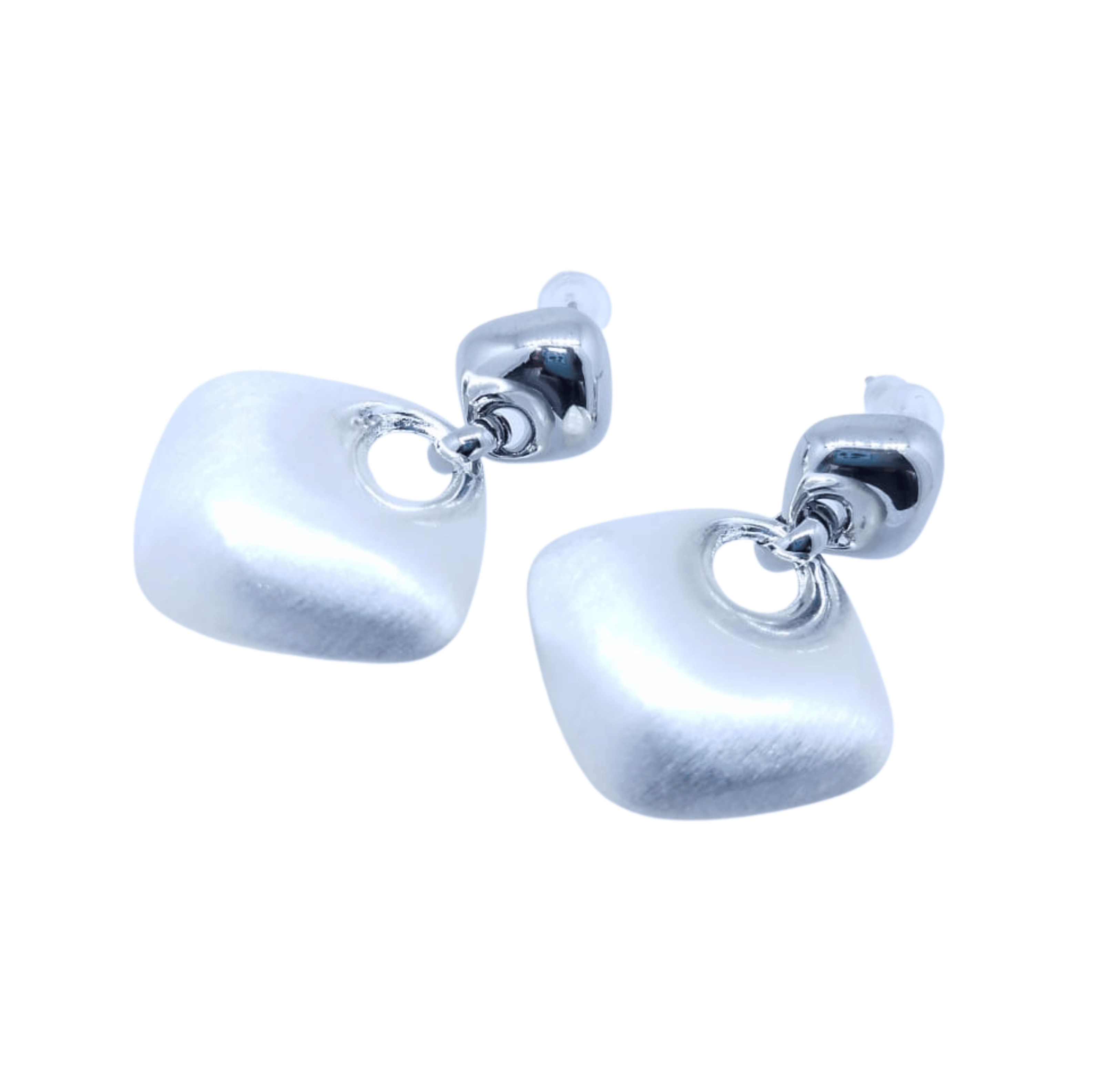 Aretes Cuadrados Plateados con Orificio Central - Acero Inoxidable