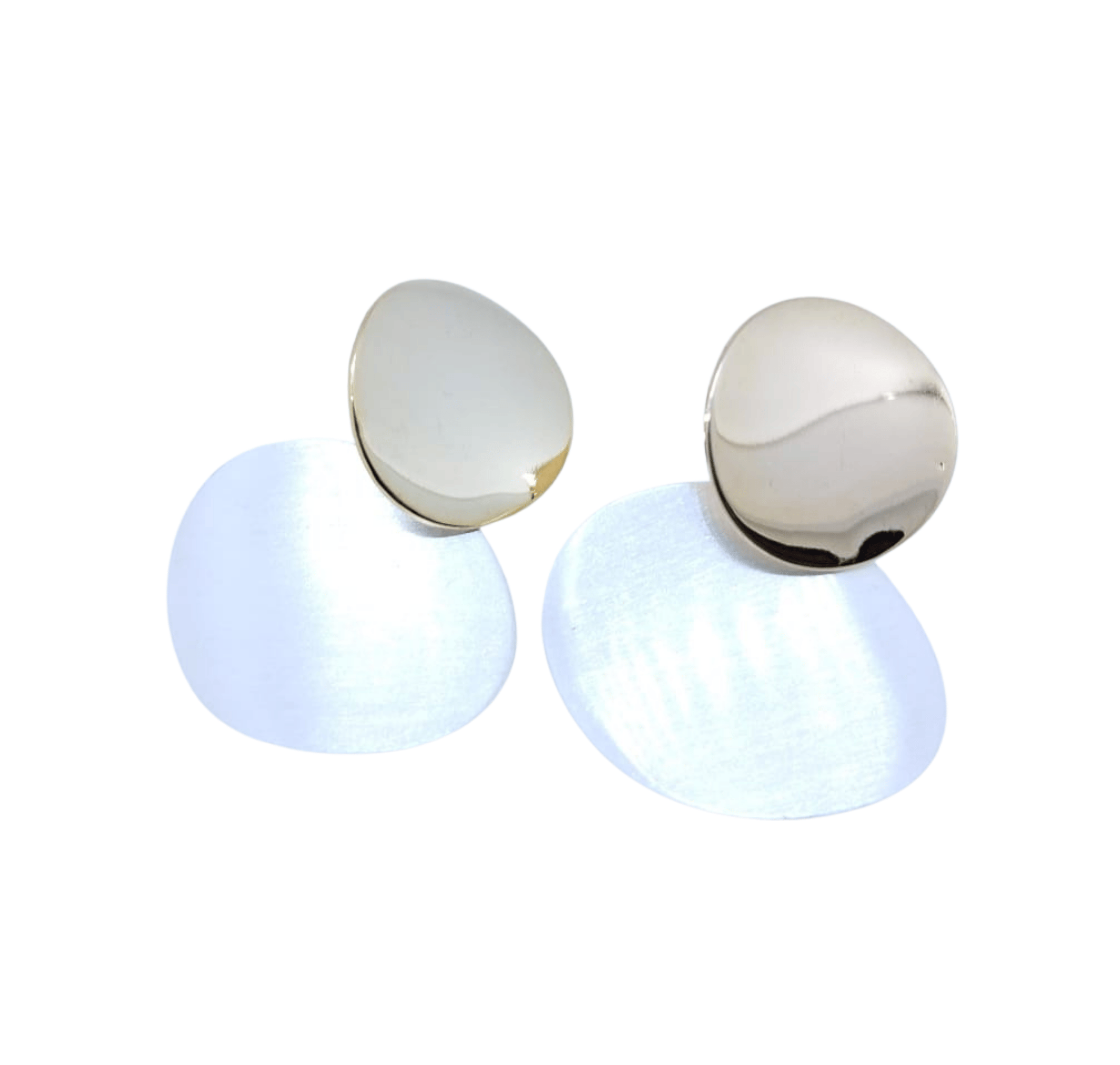 Aretes Medianos de Doble Círculo en Bronce y Perla - Acero Inoxidable