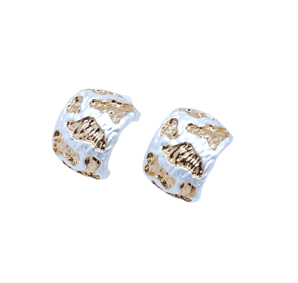 Aretes Curvados Plateados con Toque Dorado - Acero Inoxidable