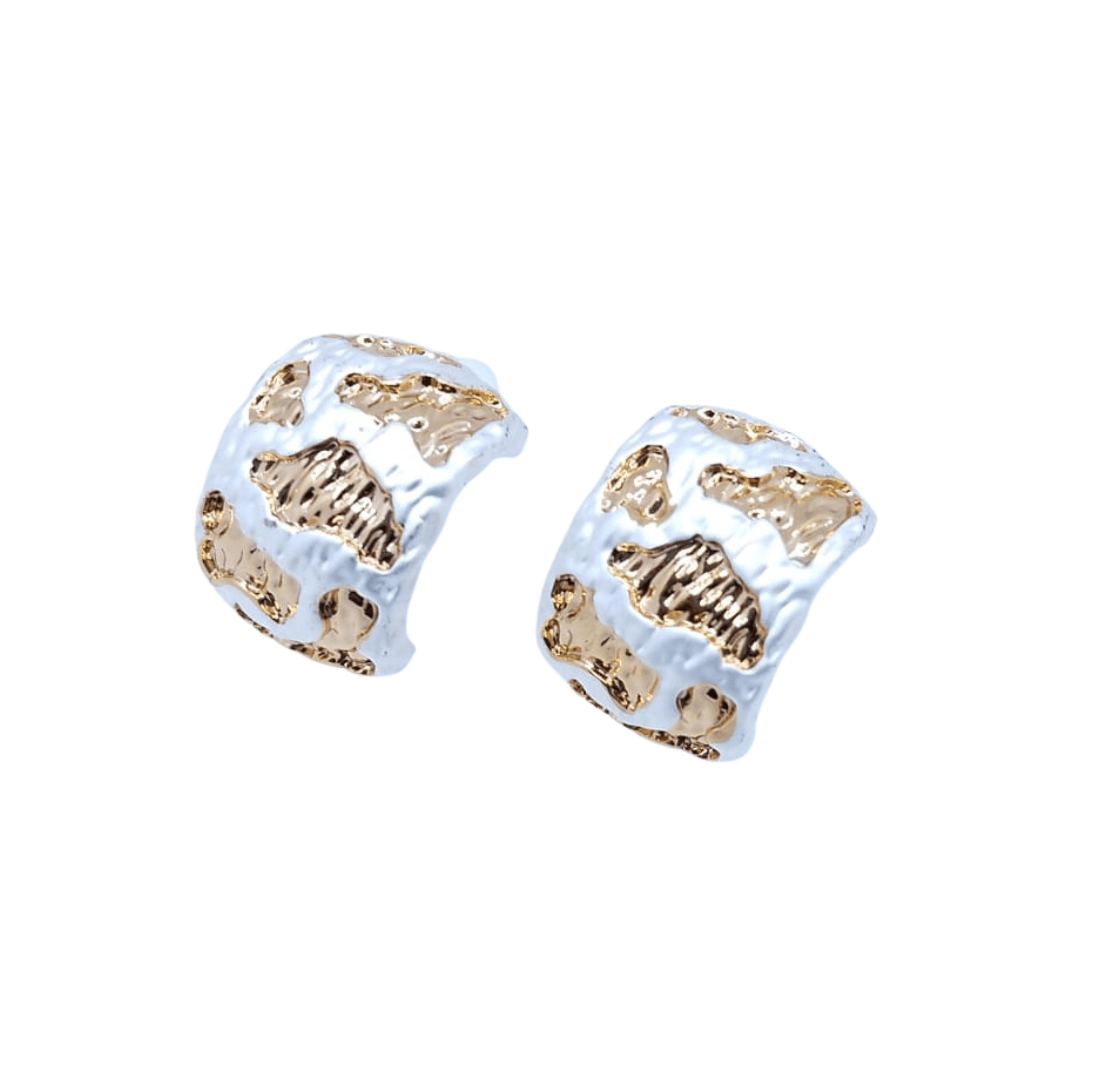 Aretes Curvados Plateados con Toque Dorado - Acero Inoxidable