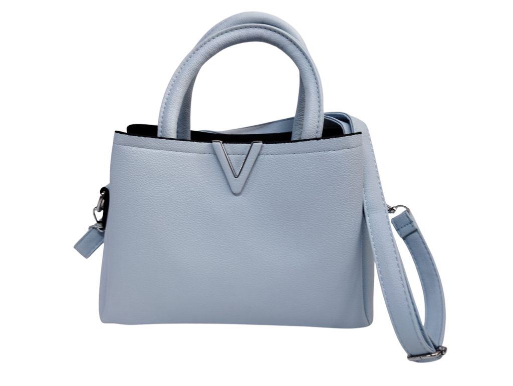 Bolsa azul texturizada broche V - Vinipiel