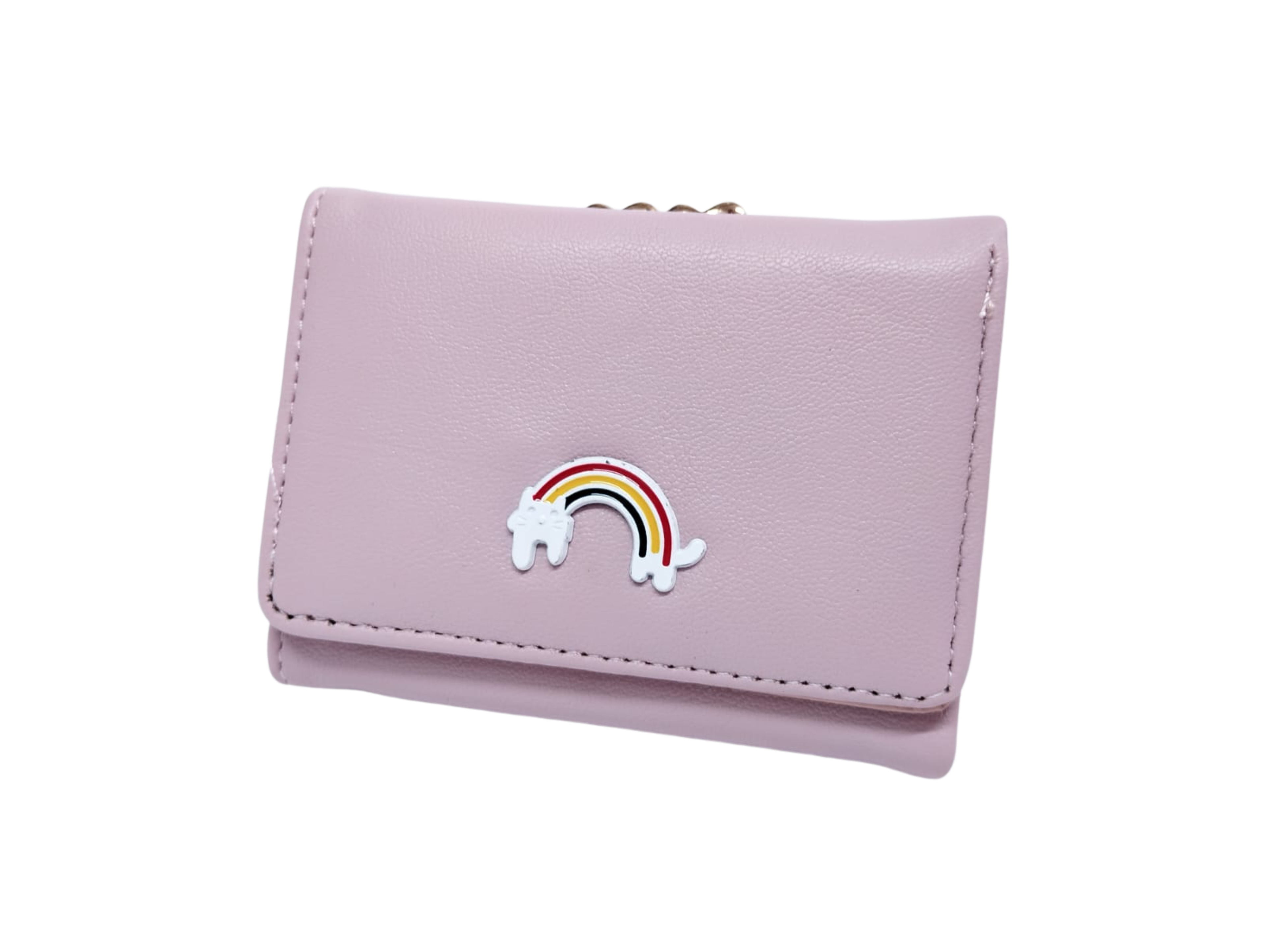 Cartera rosa con broche de arcoíris e interior rosa y corazón - Vinipiel