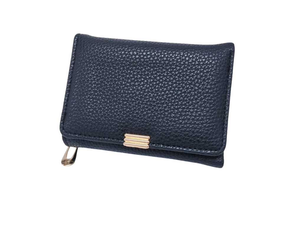 Cartera negra texturizada con broche dorado 3 líneas - Vinipiel