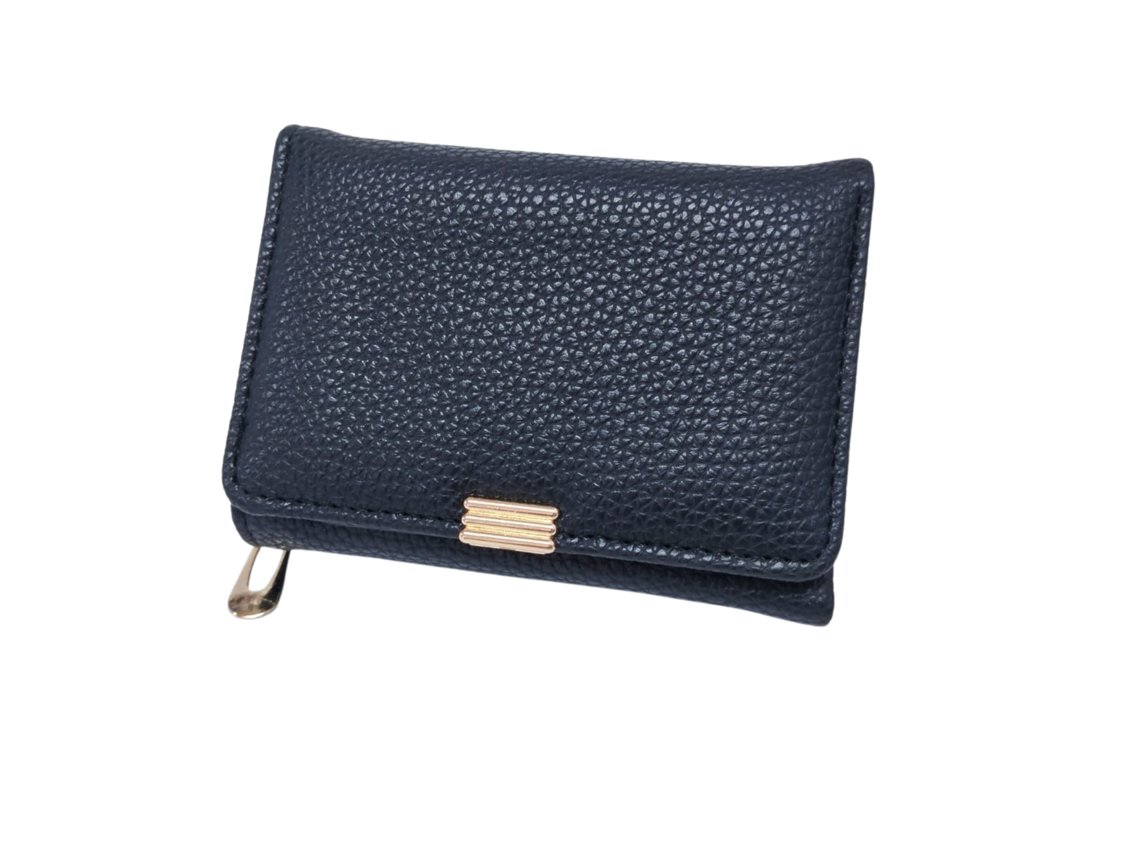Cartera negra texturizada con broche dorado 3 líneas - Vinipiel
