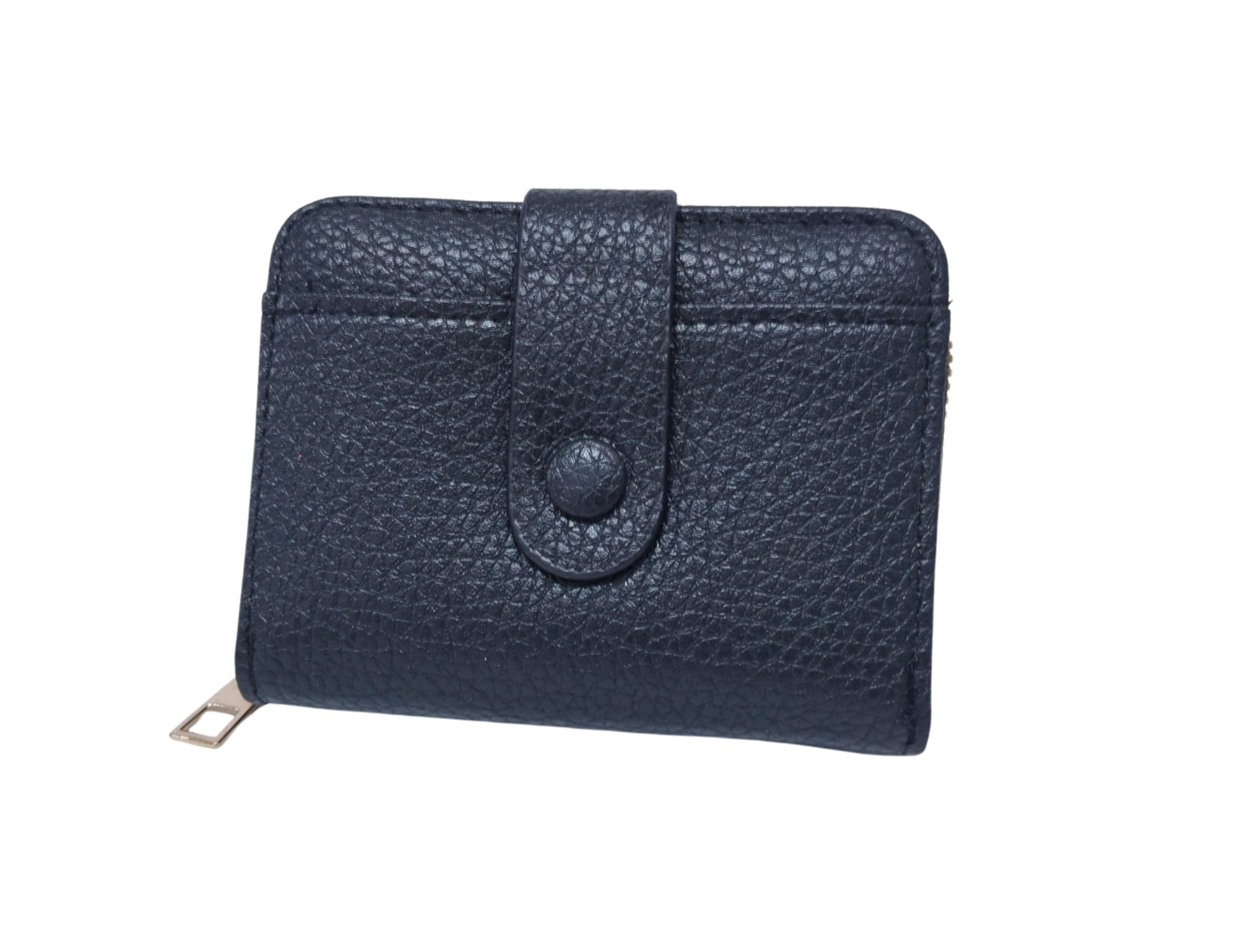 Cartera negra texturizada con broche de botón - Vinipiel