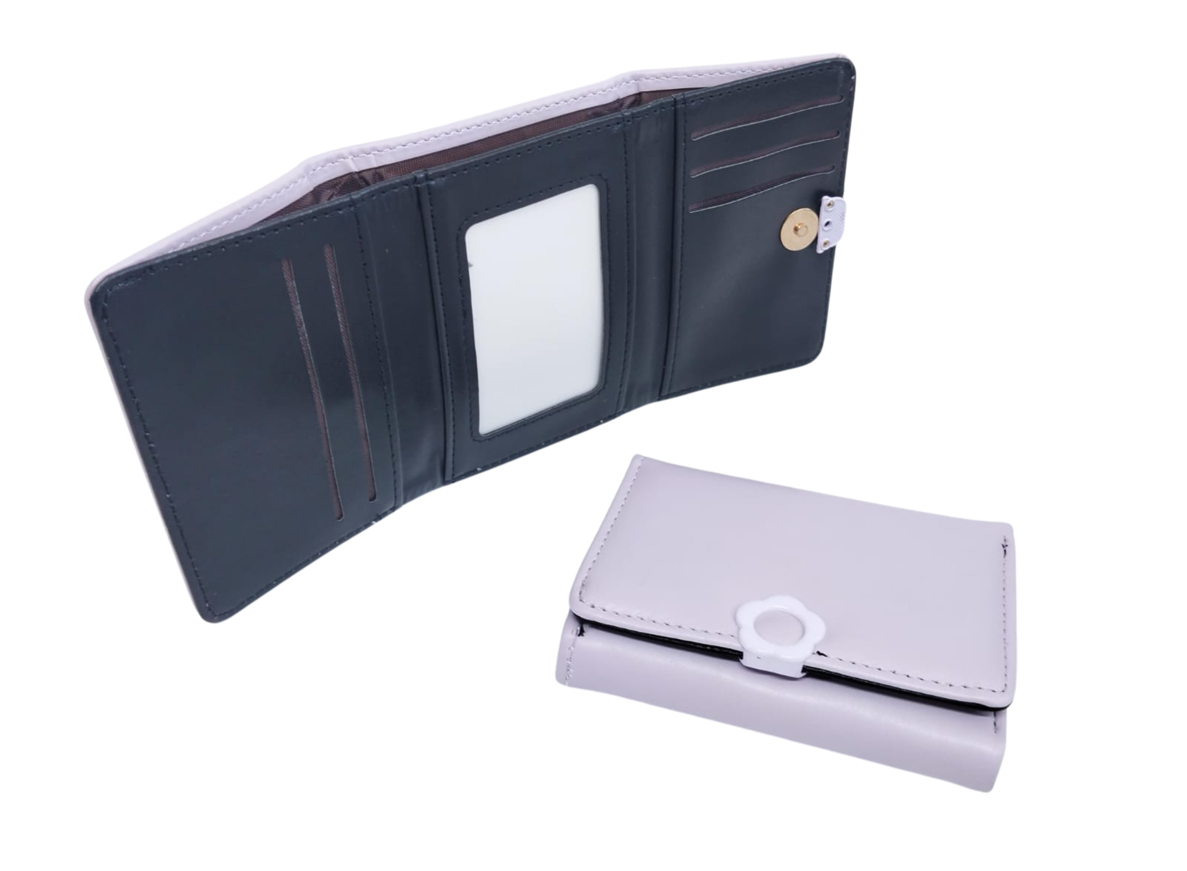 Cartera lila lisa con broche de flor - Vinipiel