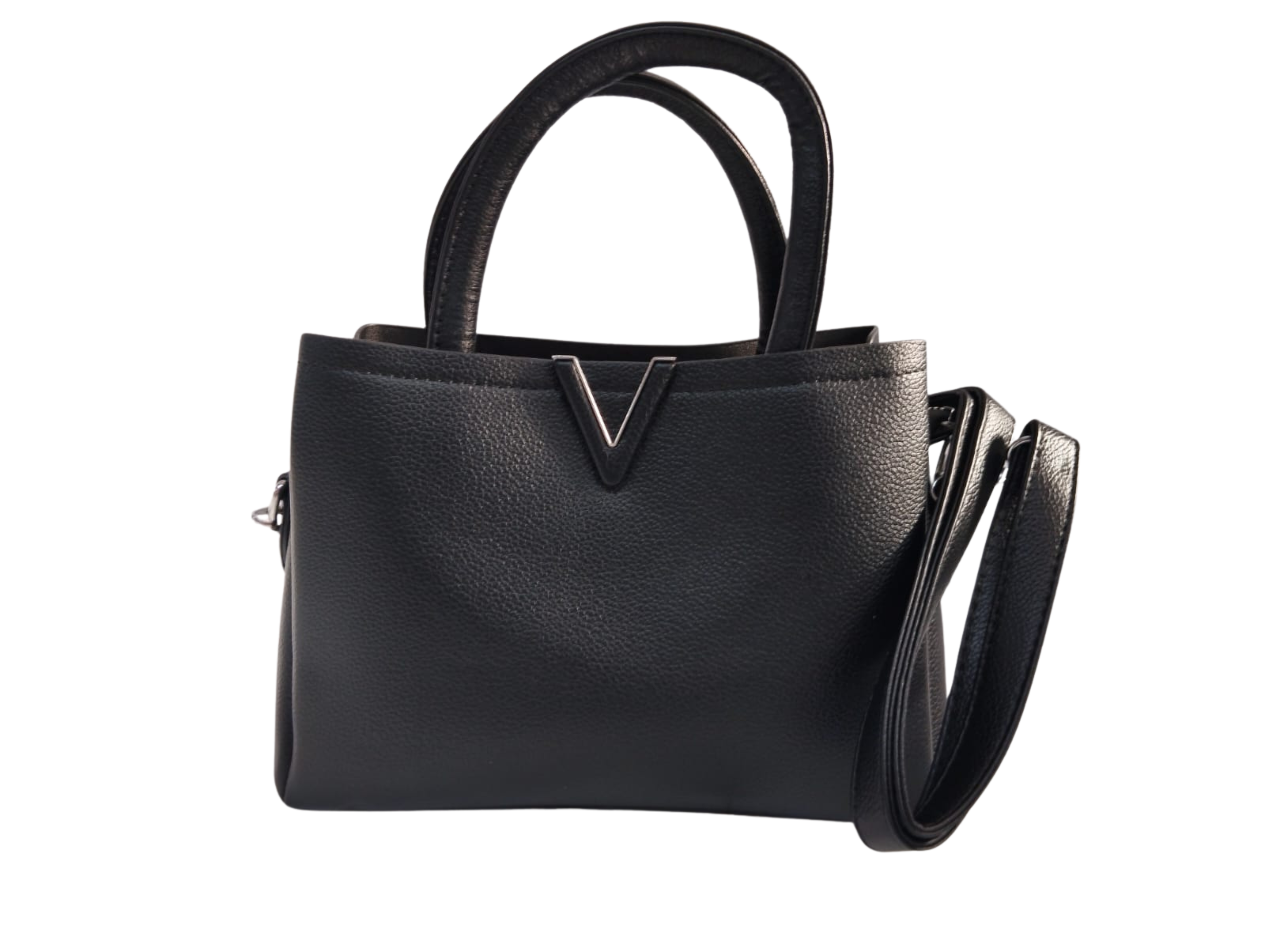 Bolsa negra texturizada broche V - Vinipiel