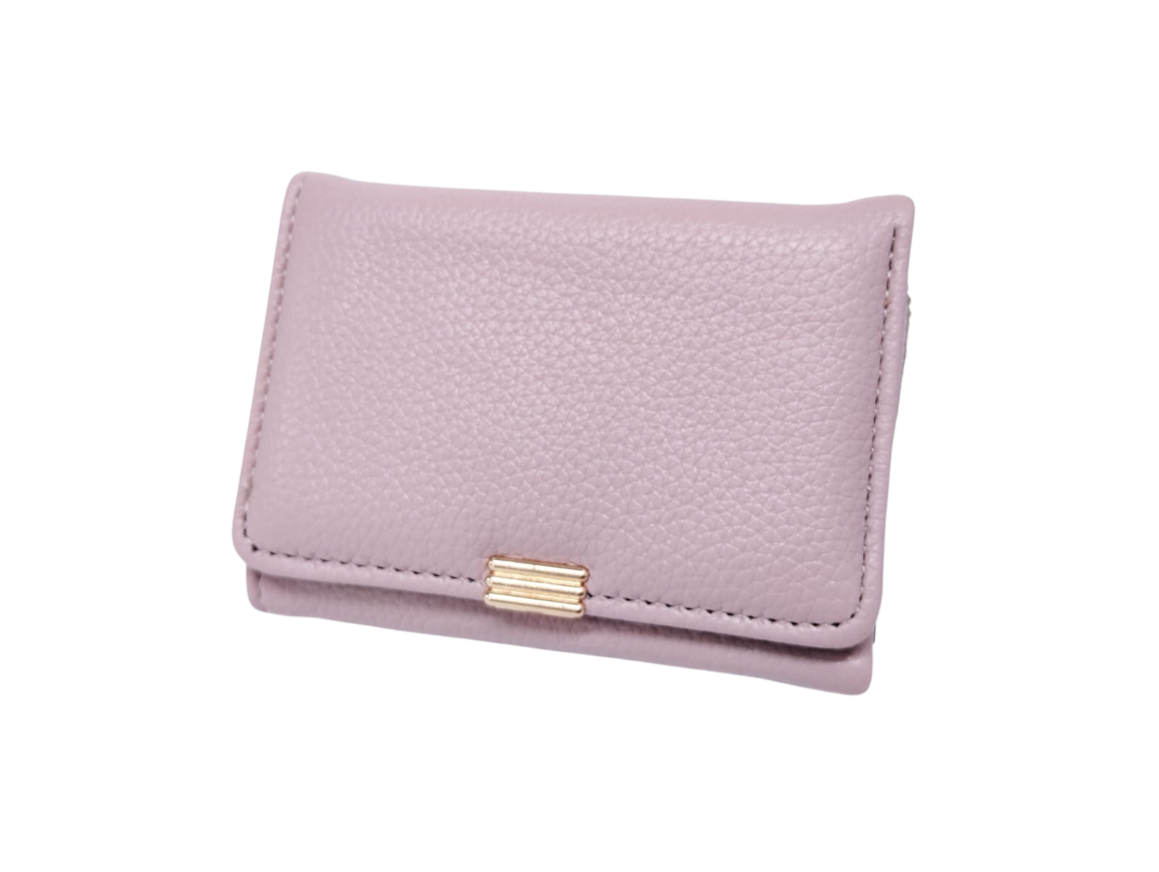 Cartera rosa texturizada con broche dorado 3 líneas - Vinipiel