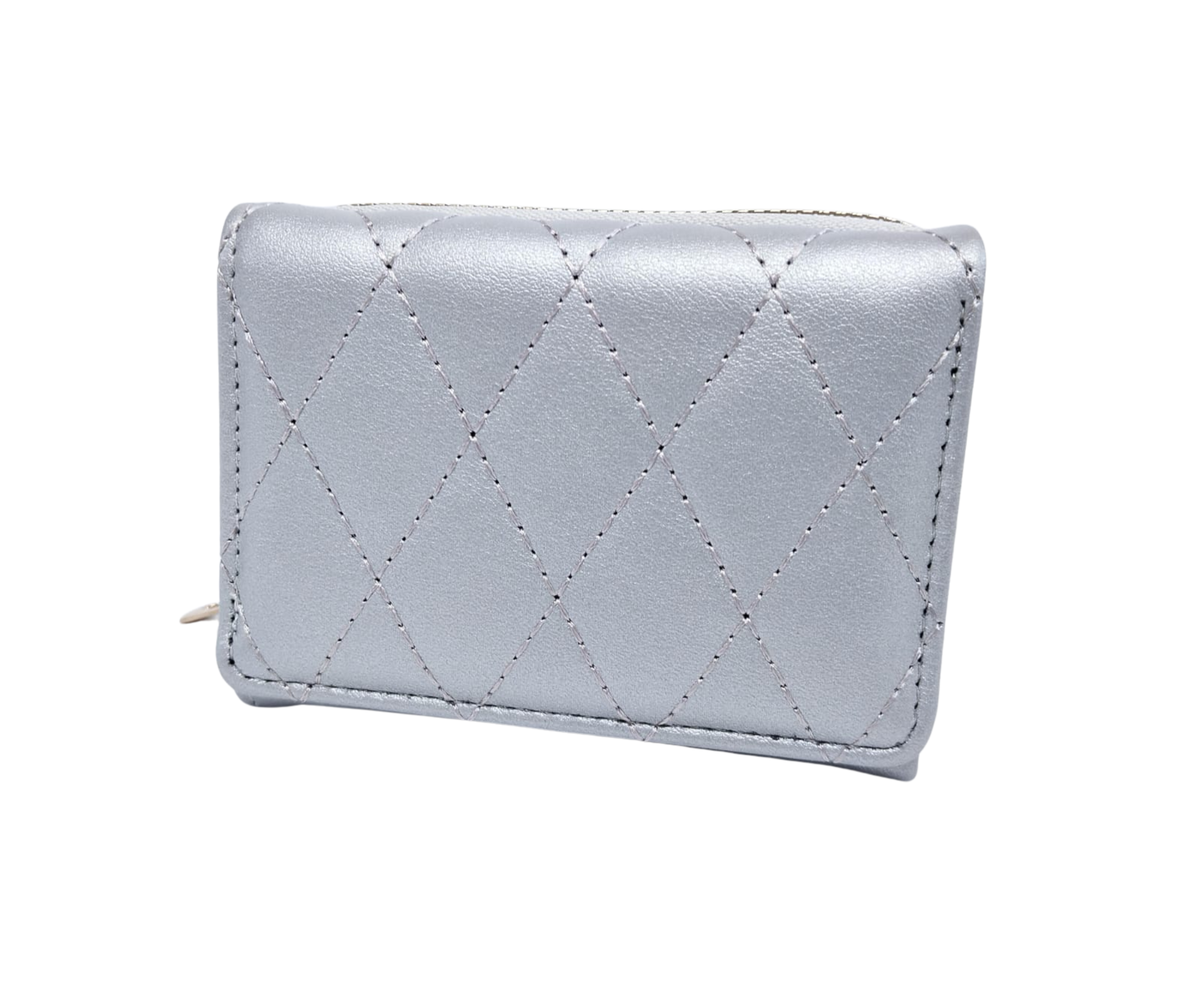 Cartera plateada con rombos cocidos - Vinipiel