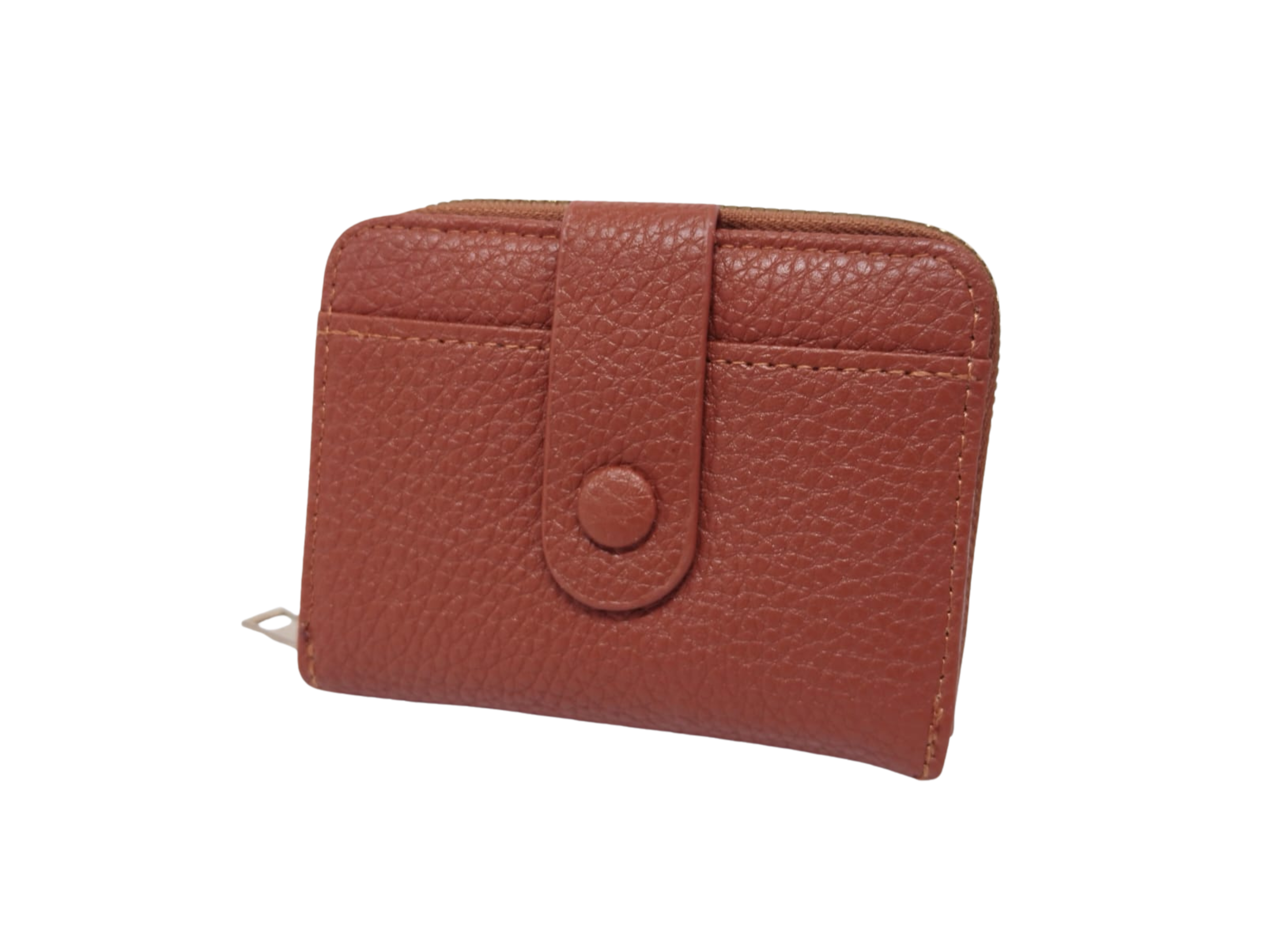 Cartera marrón texturizada con broche de botón - Vinipiel