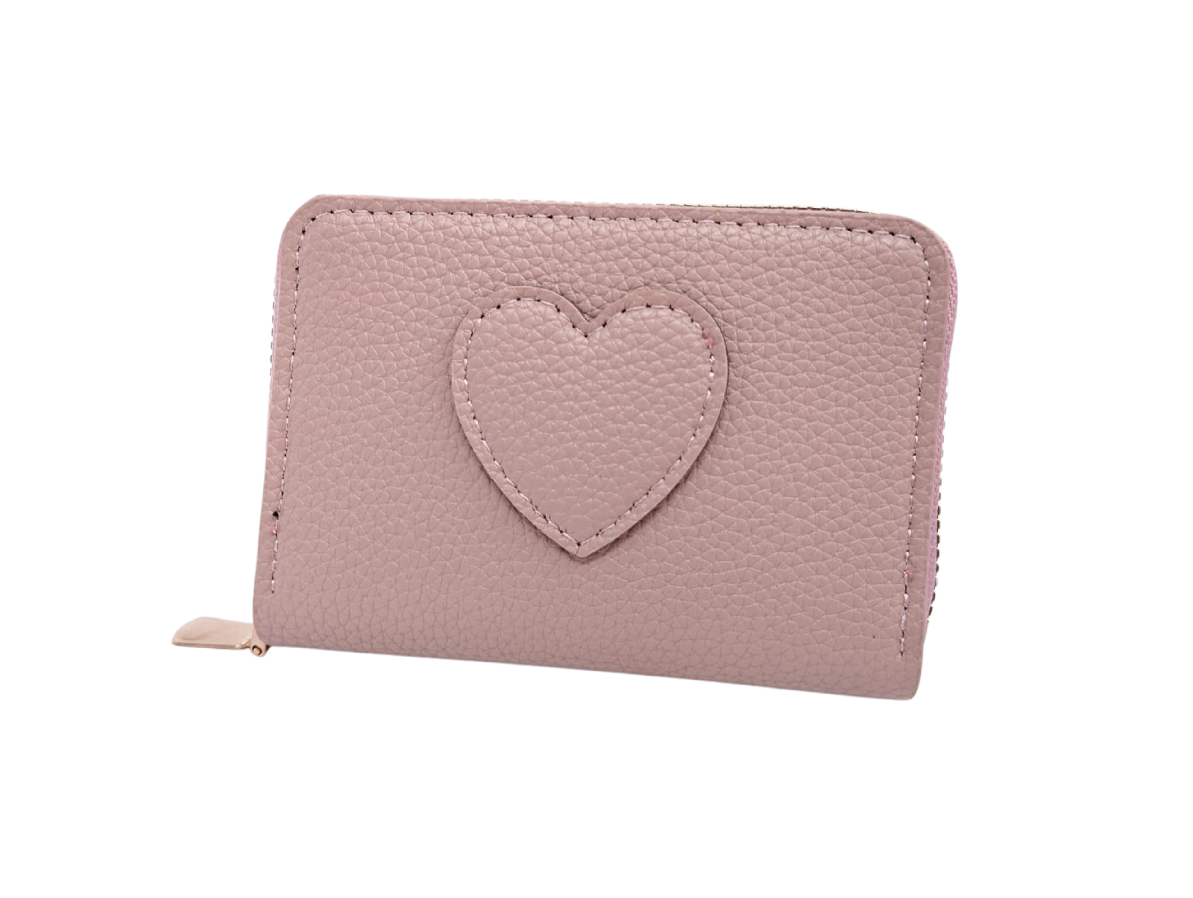 Cartera rosa con textura y corazón al centro - Vinipiel