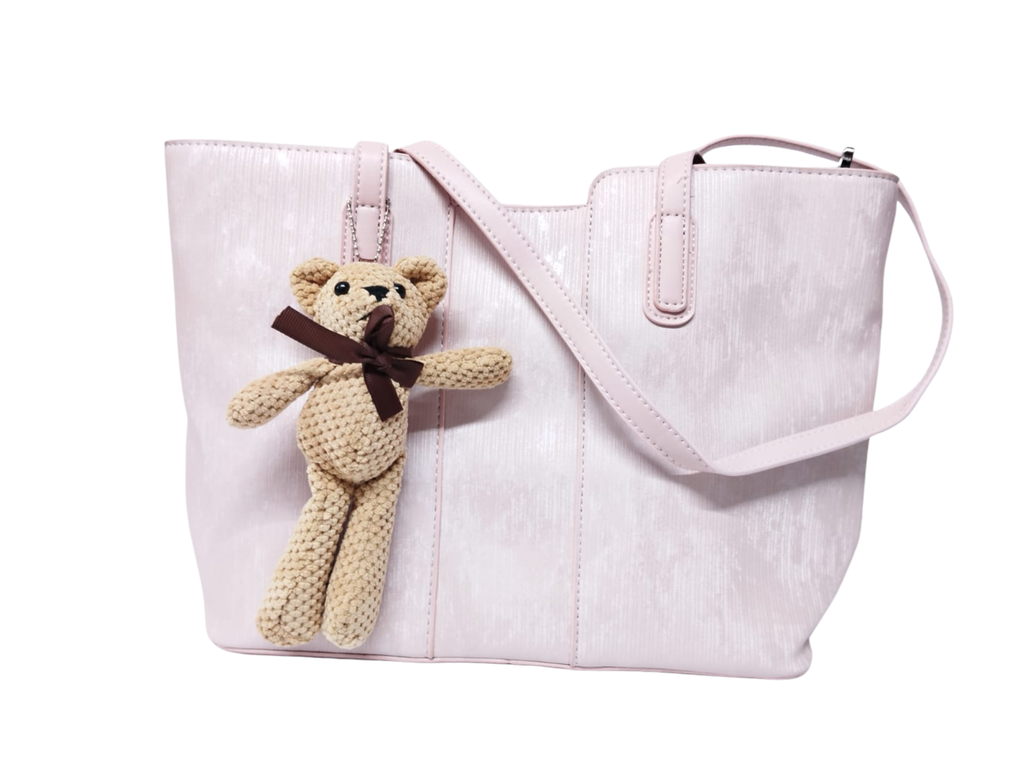 Bolsa rosa jaspeada & osito colgante - Vinipiel