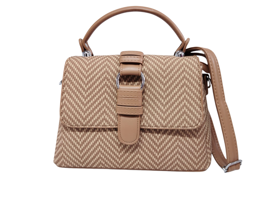 Bolsa café patrón zigzag & broche estilo cinturón - Vinipiel