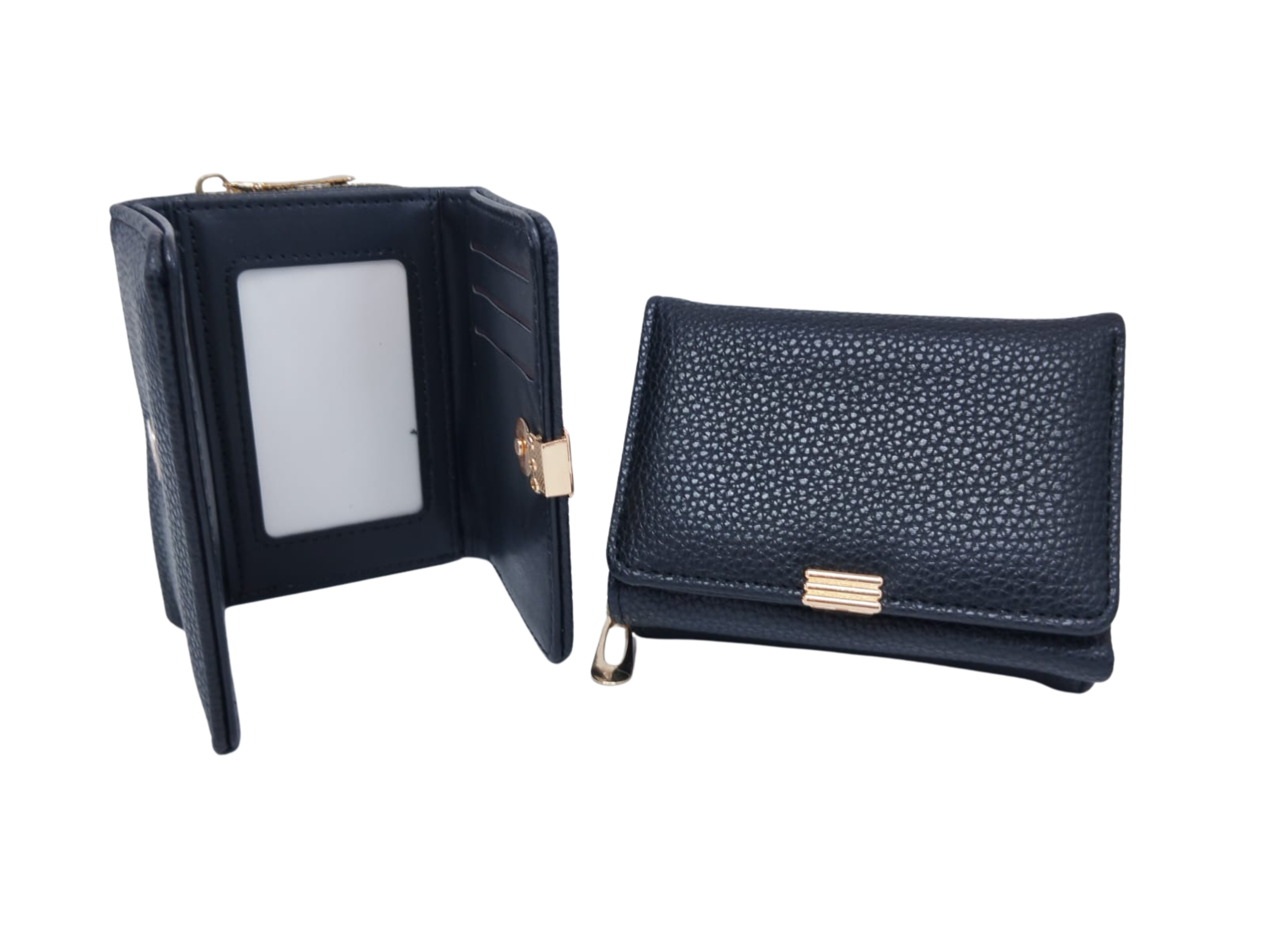 Cartera negra texturizada con broche dorado 3 líneas - Vinipiel